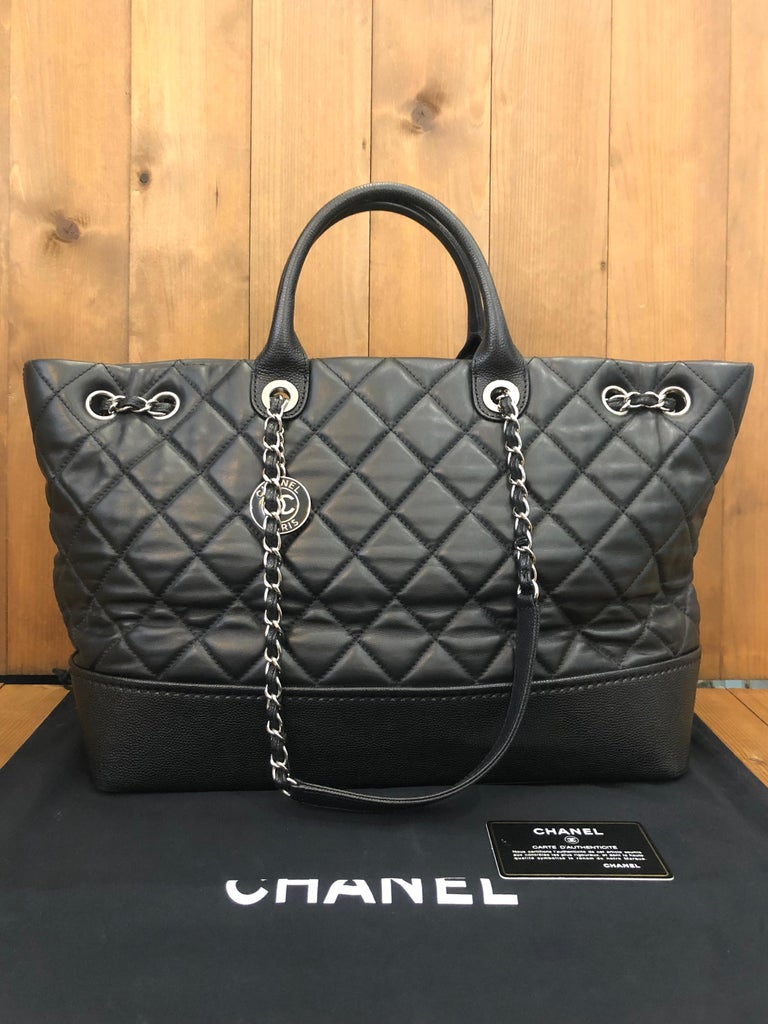 2014 CHANEL Calfskin and Caviar Leather Two-Way Tote XL Black For Sale at  1stDibs