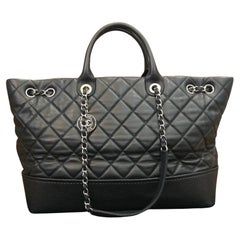 2014 CHANEL Calfskin and Caviar Leather Two-Way Tote XL Black