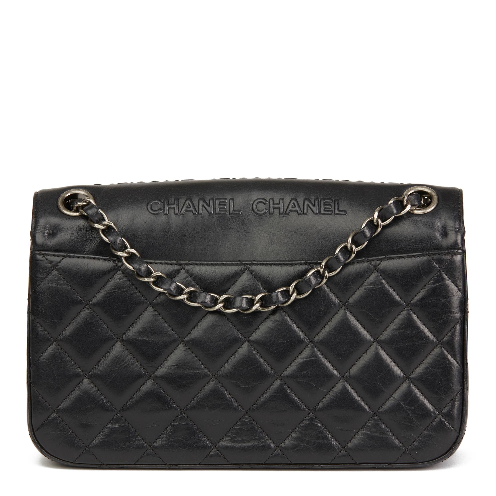 Women's 2014 Chanel Black Embossed & Quilted Calfskin Leather Paris-Dallas Classic Singl