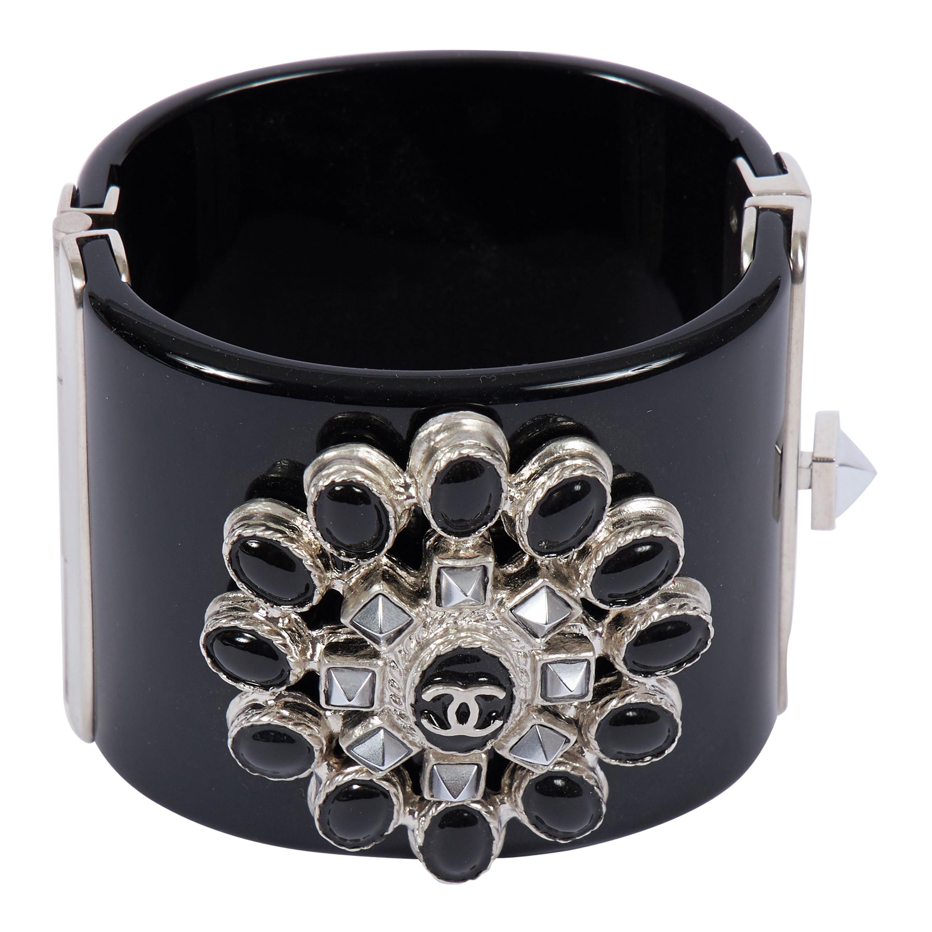 2014 Chanel Black and Hemtatite Lucite Cuff Bracelet at 1stDibs