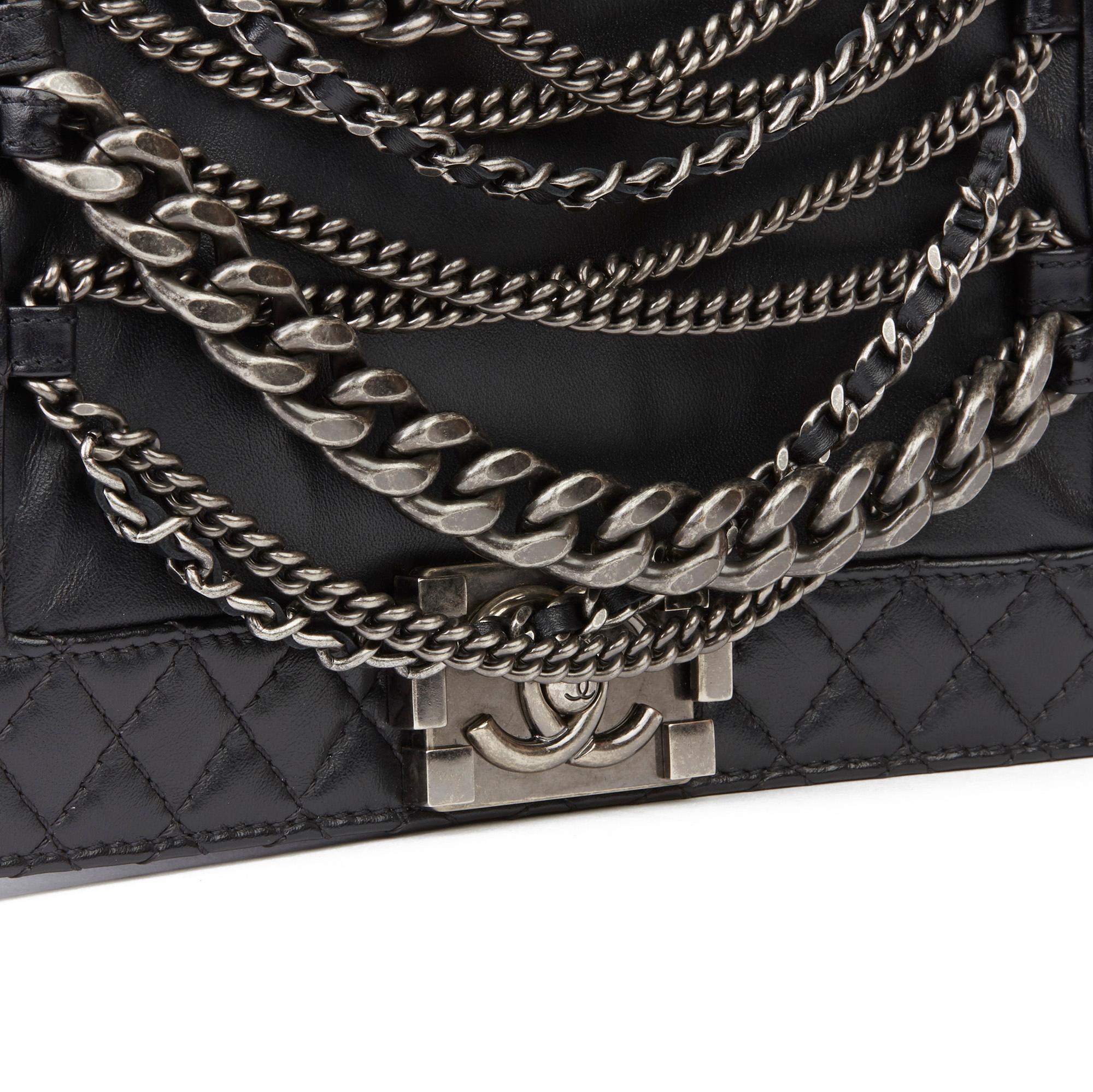 Women's 2014 Chanel Black Quilted Calfskin Leather Enchained Medium Le Boy Reverso