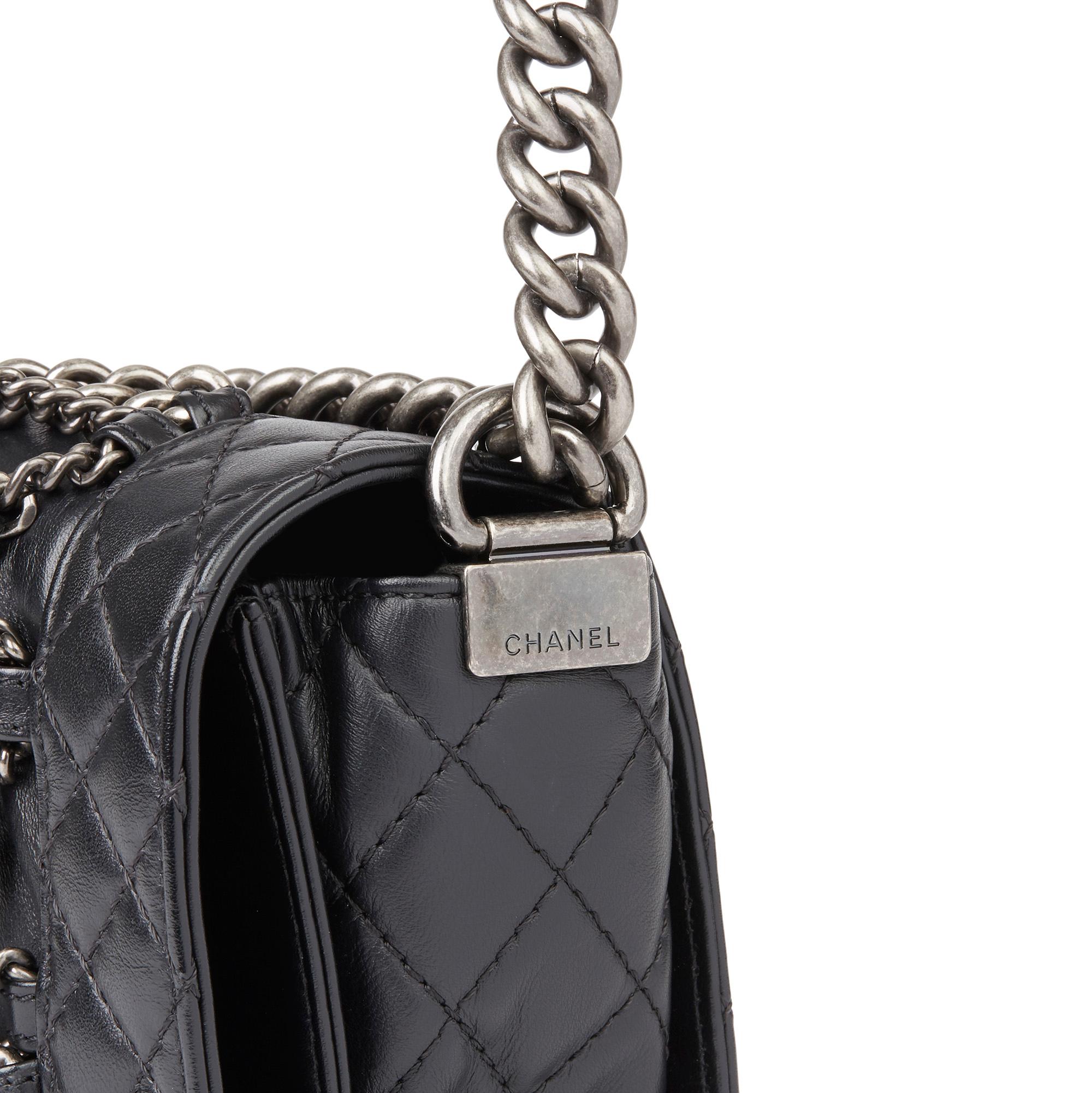 2014 Chanel Black Quilted Calfskin Leather Enchained Medium Le Boy Reverso 1