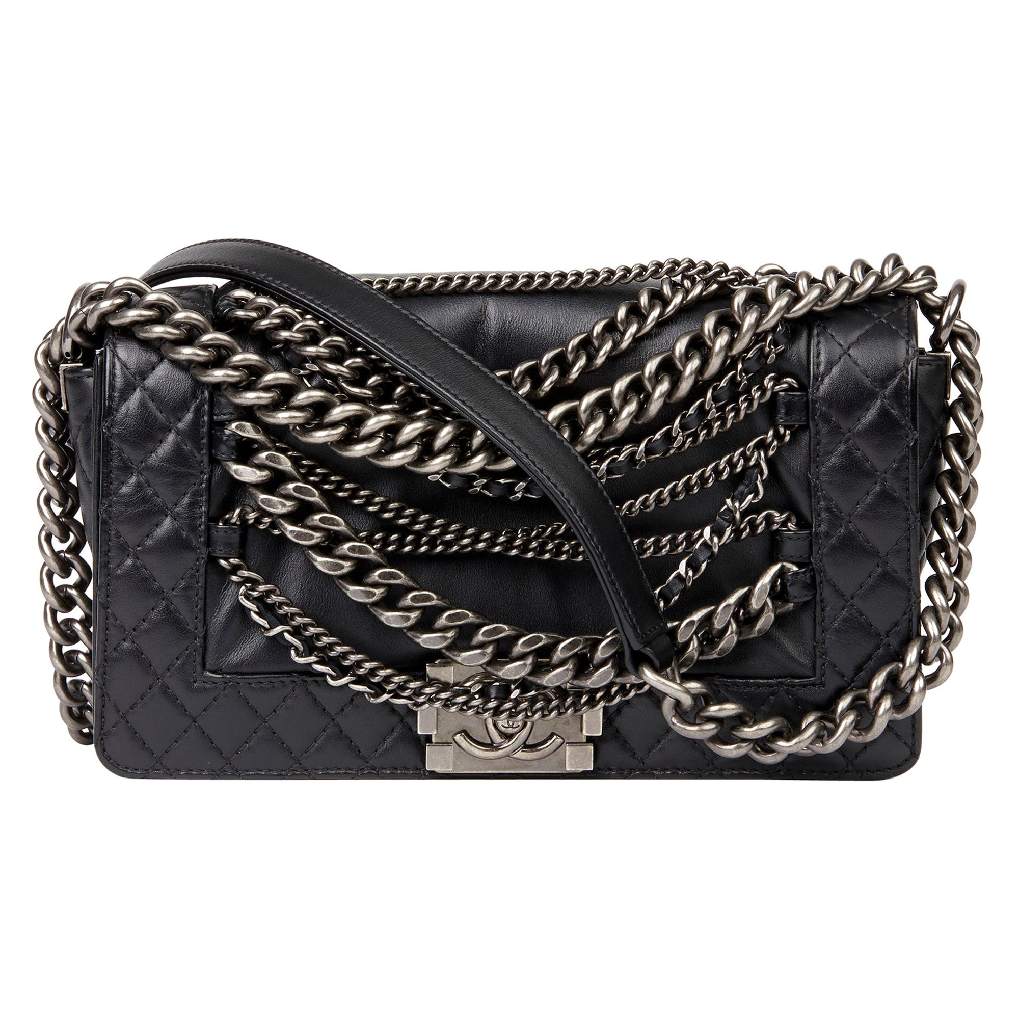 2014 Chanel Black Quilted Calfskin Leather Enchained Medium Le Boy Reverso  at 1stDibs