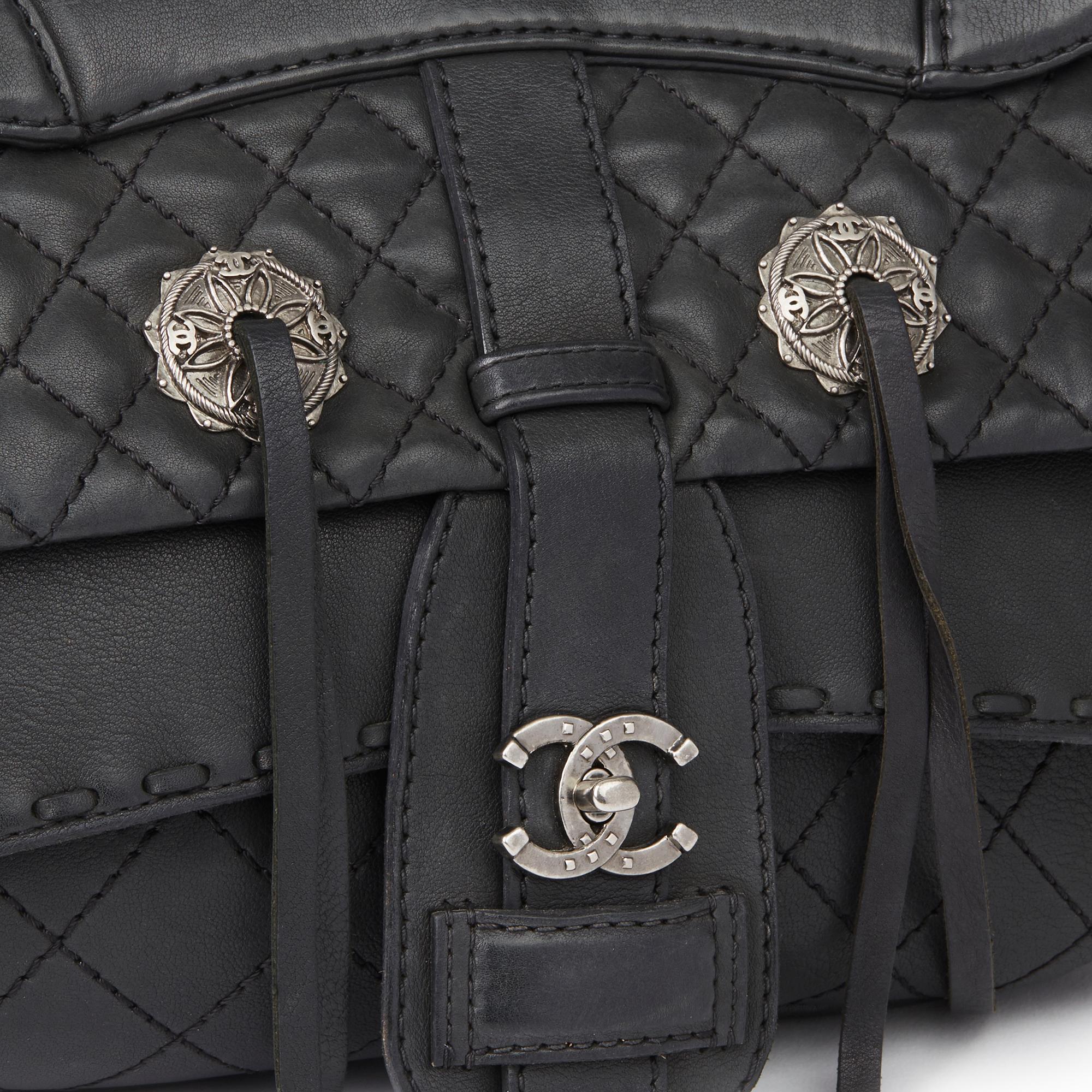 Women's 2014 Chanel Black Quilted Calfskin Leather Paris-Dallas Ride Western Saddle Bag