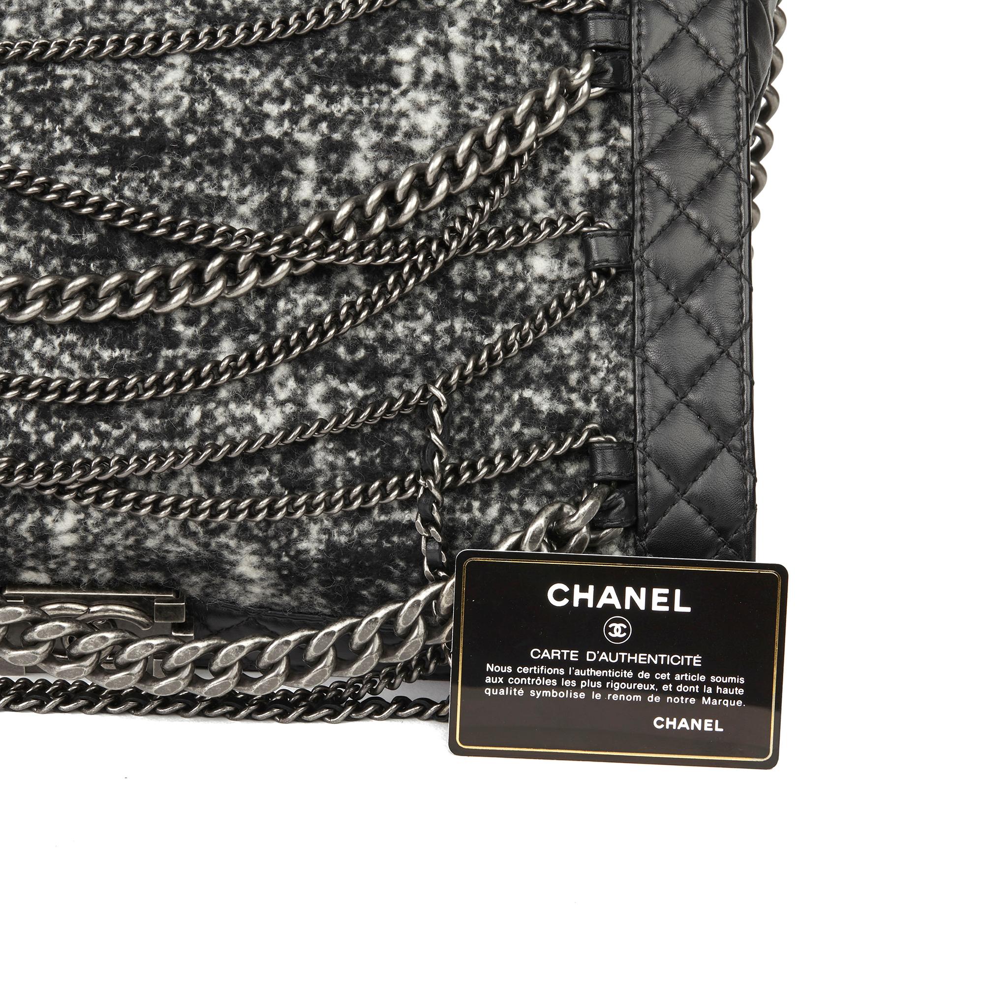 2014 Chanel Black Quilted Calfskin Leather & Tweed Echained XL Le Boy Reverso 7