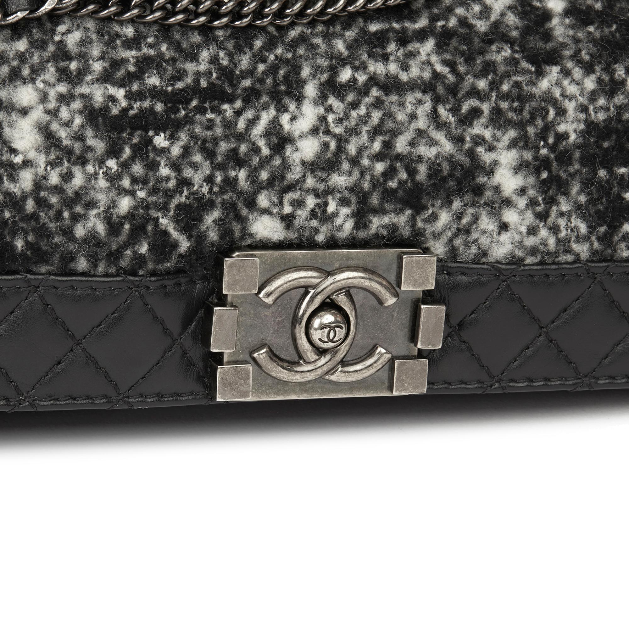 2014 Chanel Black Quilted Calfskin Leather & Tweed Echained XL Le Boy Reverso 2