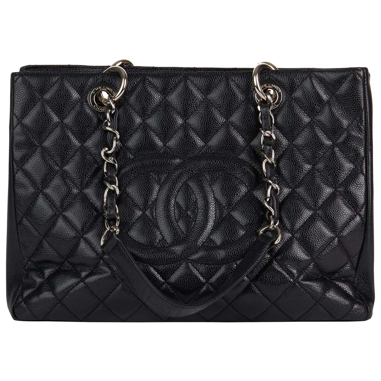 2014 Chanel Black Quilted Caviar Leather Grand Shopping Tote at 1stDibs