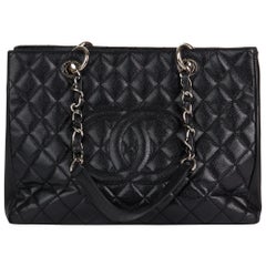 2014 Chanel Black Quilted Caviar Leather Grand Shopping Tote