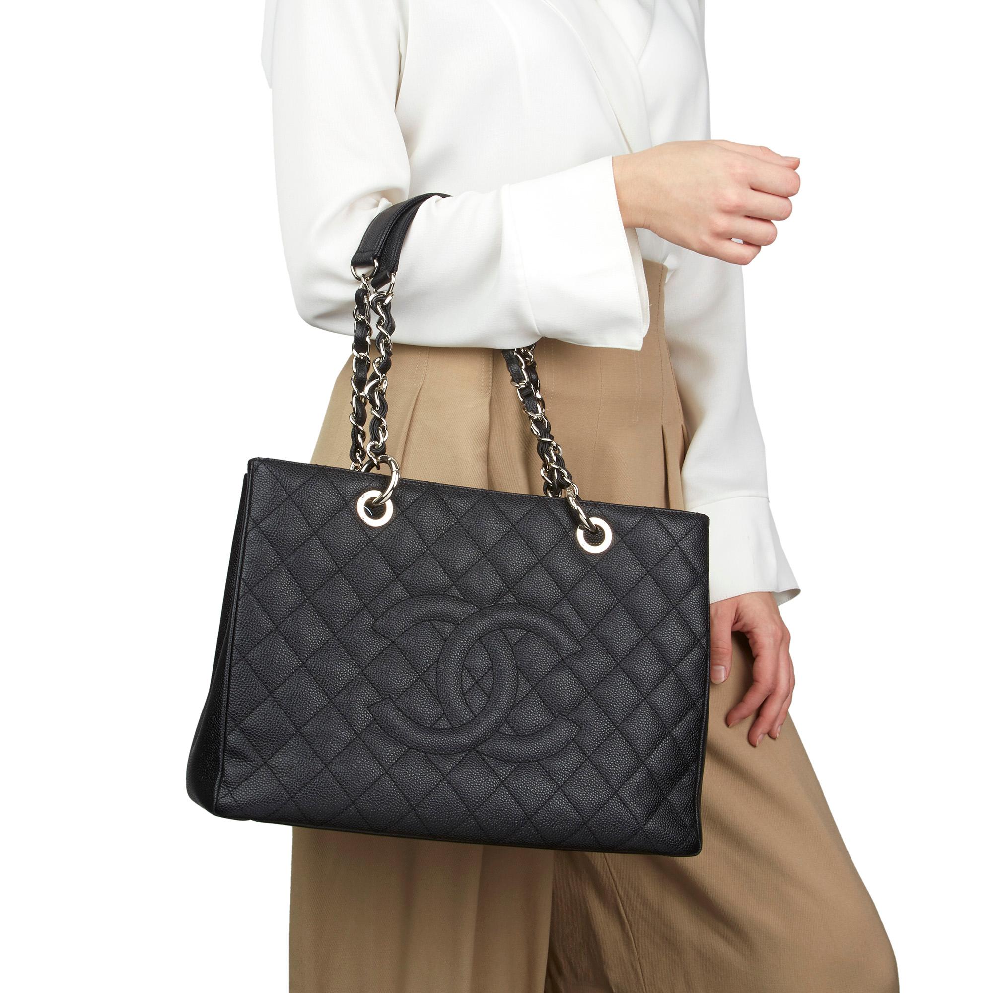 2014 Chanel Black Quilted Caviar Leather Grand Shopping Tote GST 8
