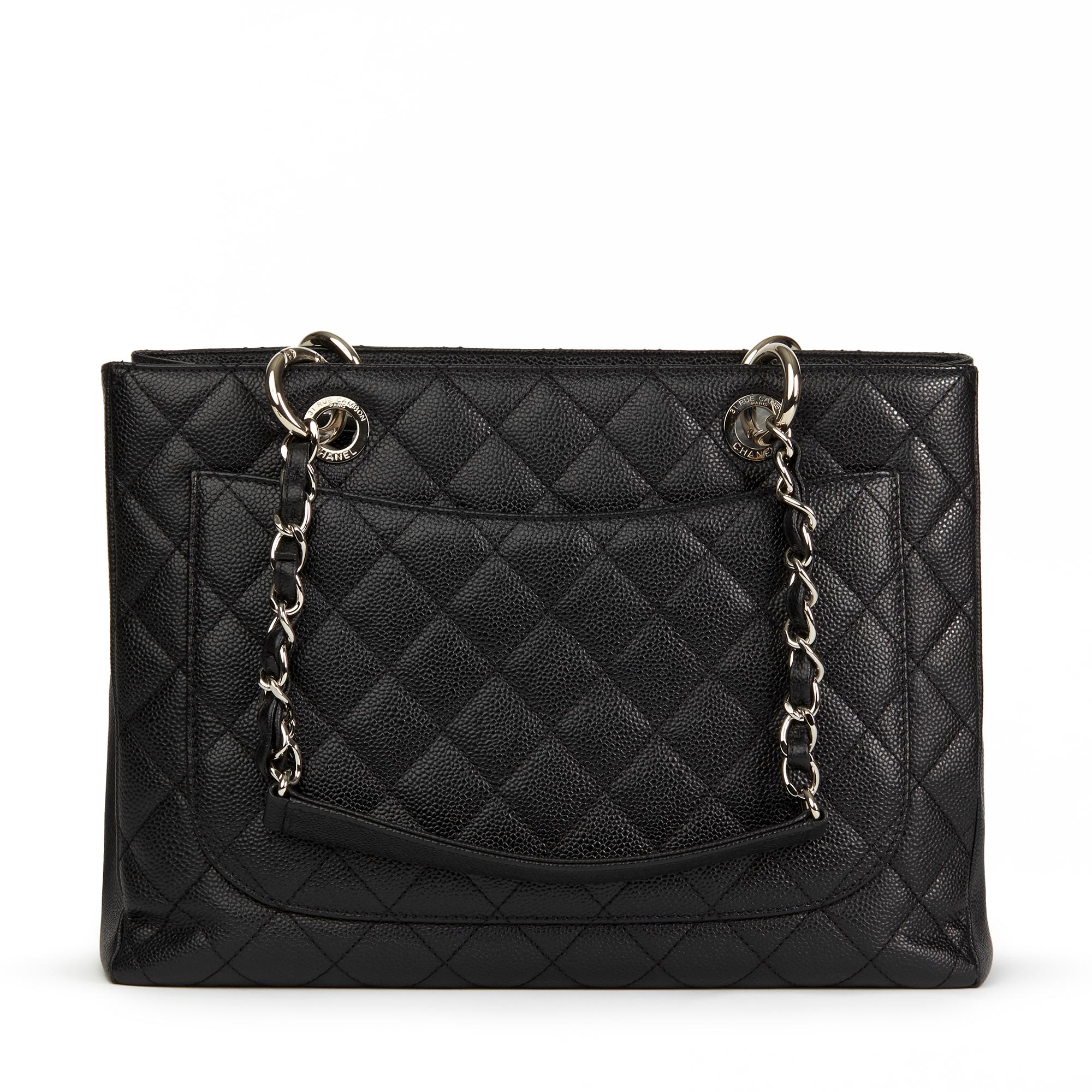 Women's 2014 Chanel Black Quilted Caviar Leather Grand Shopping Tote GST