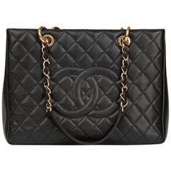 2014 Chanel Black Quilted Caviar Leather Grand Shopping Tote GST