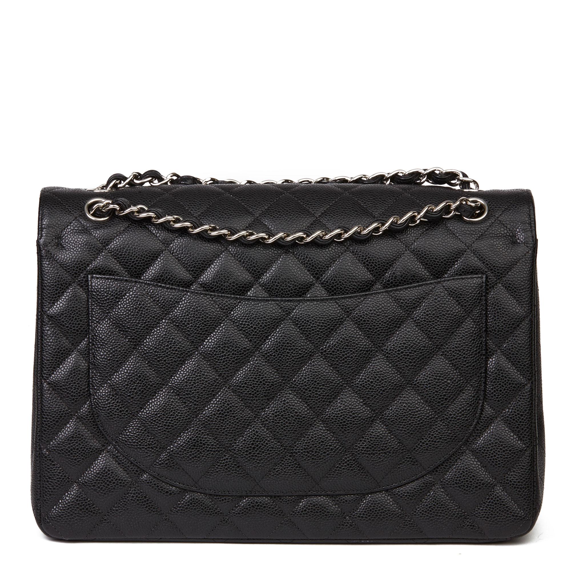 2014 Chanel Black Quilted Caviar Leather Maxi Classic Double Flap Bag ...