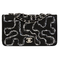 2014 Chanel Black Quilted Embellished Satin LED Illuminating Medium Classic Bag