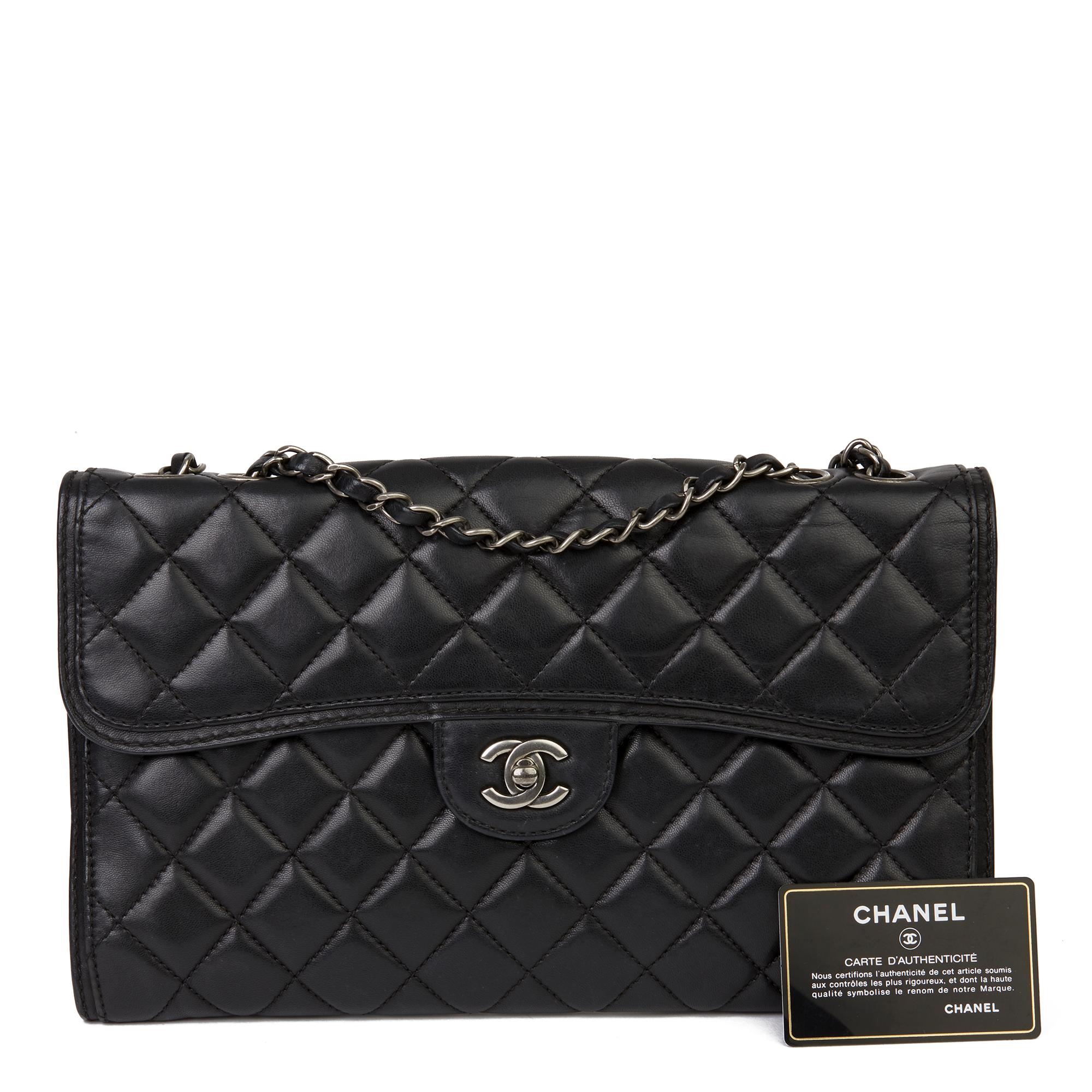 2014 Chanel Schwarz gesteppte Lammfell große Bürger Klappe Tasche 8