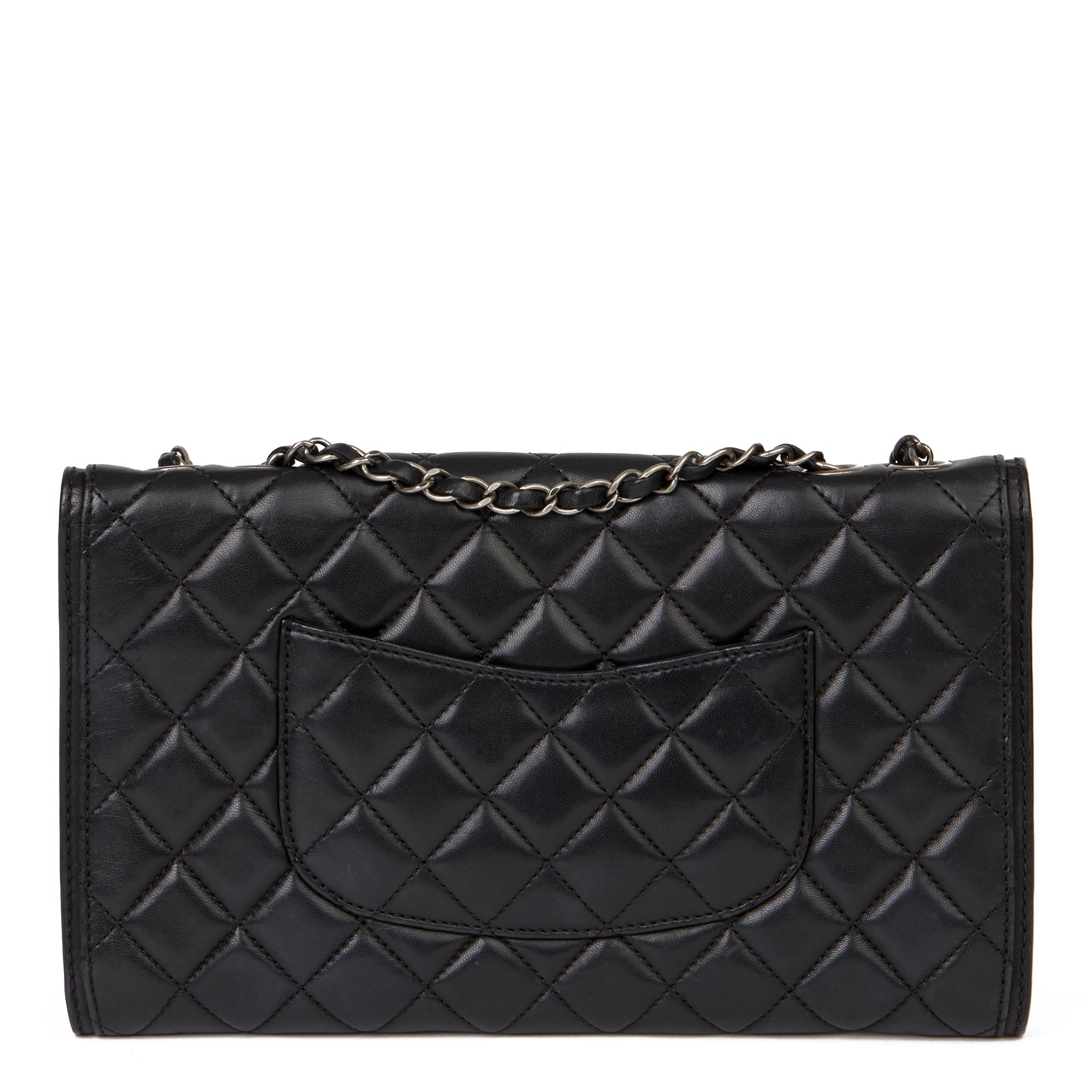2014 Chanel Schwarz gesteppte Lammfell große Bürger Klappe Tasche 1