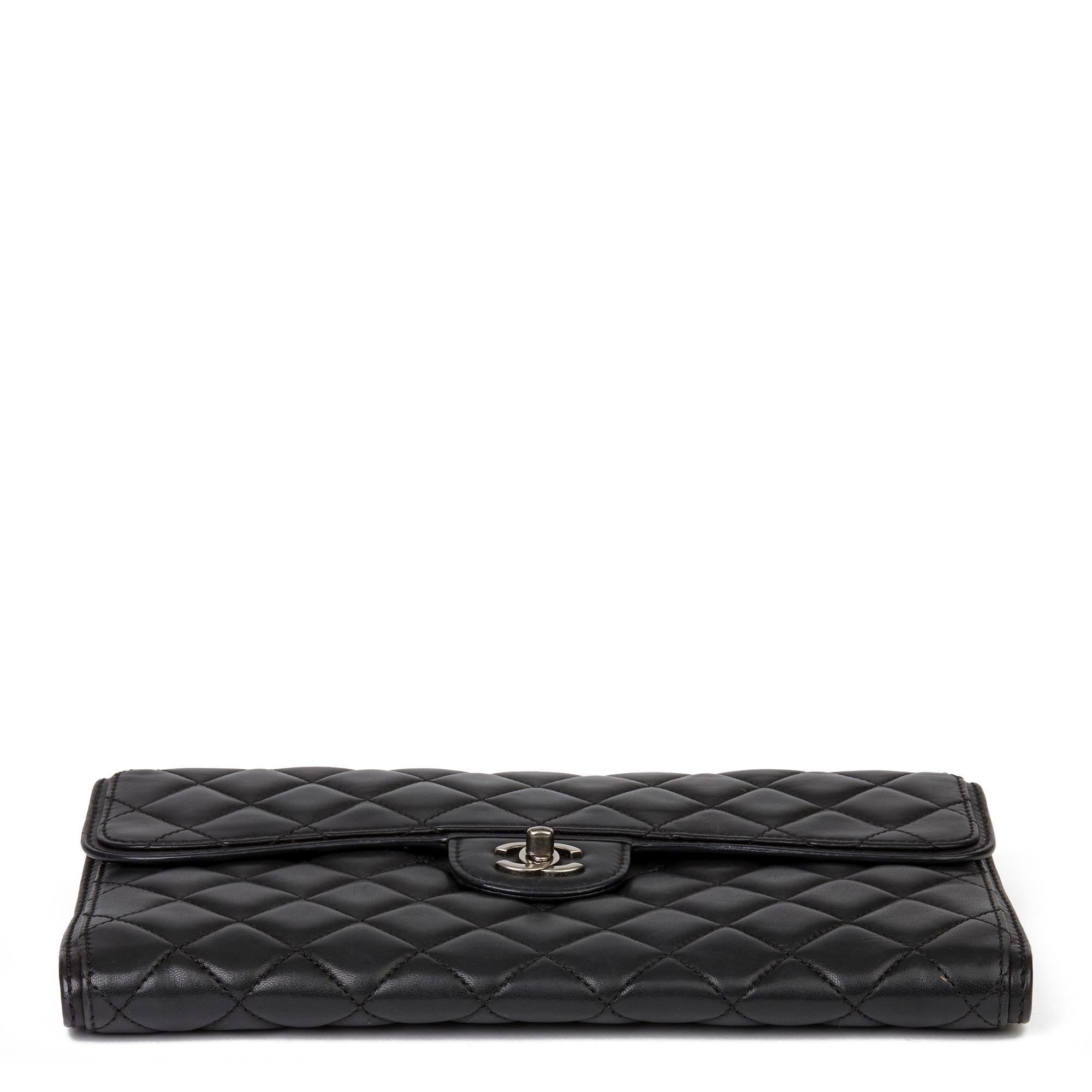 2014 Chanel Schwarz gesteppte Lammfell große Bürger Klappe Tasche 2