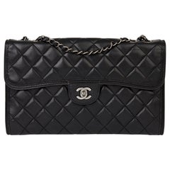 2014 Chanel Schwarz gesteppte Lammfell große Bürger Klappe Tasche
