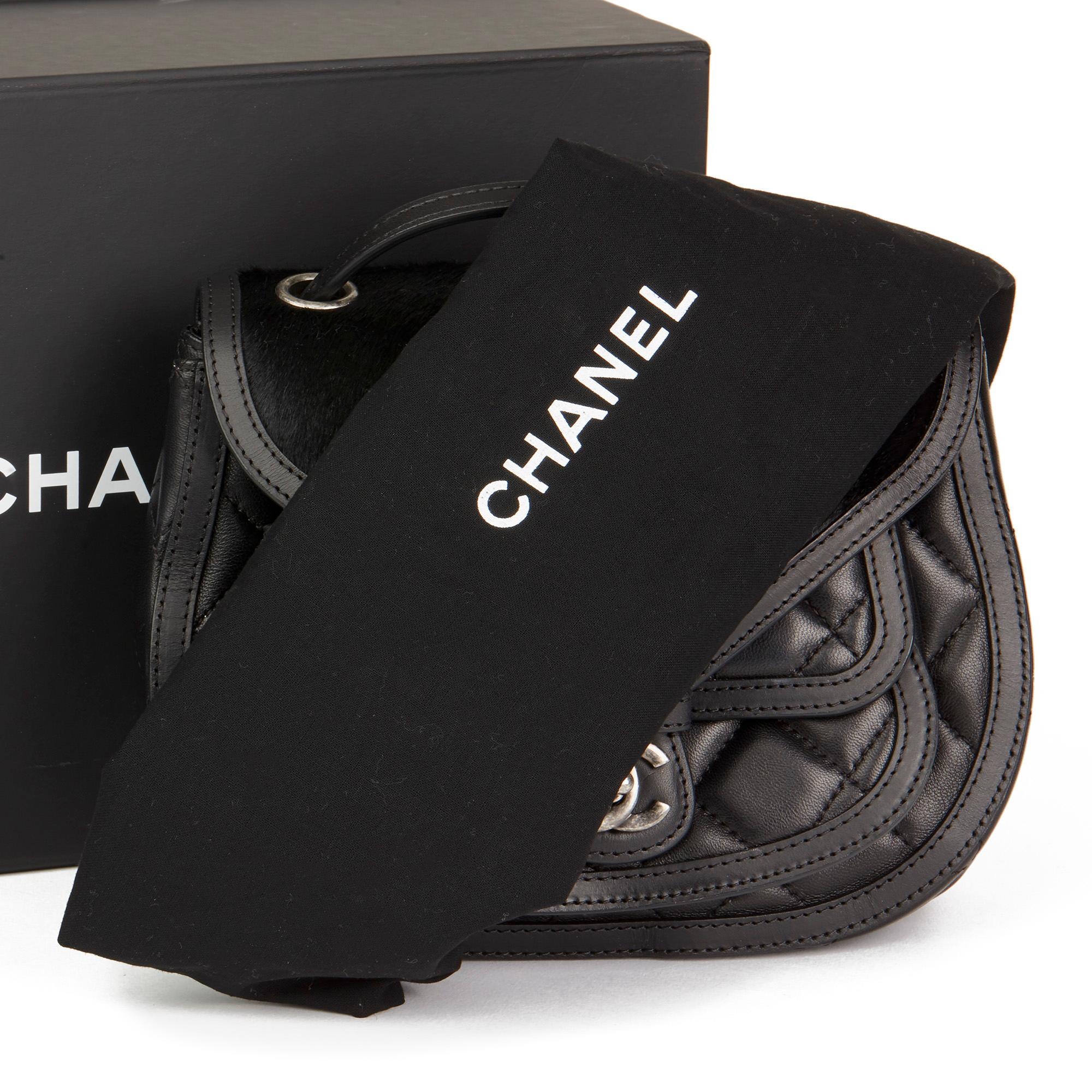2014 Chanel Black Quilted Lambskin & Pony Fur Paris-Dallas Saddle Bag 6