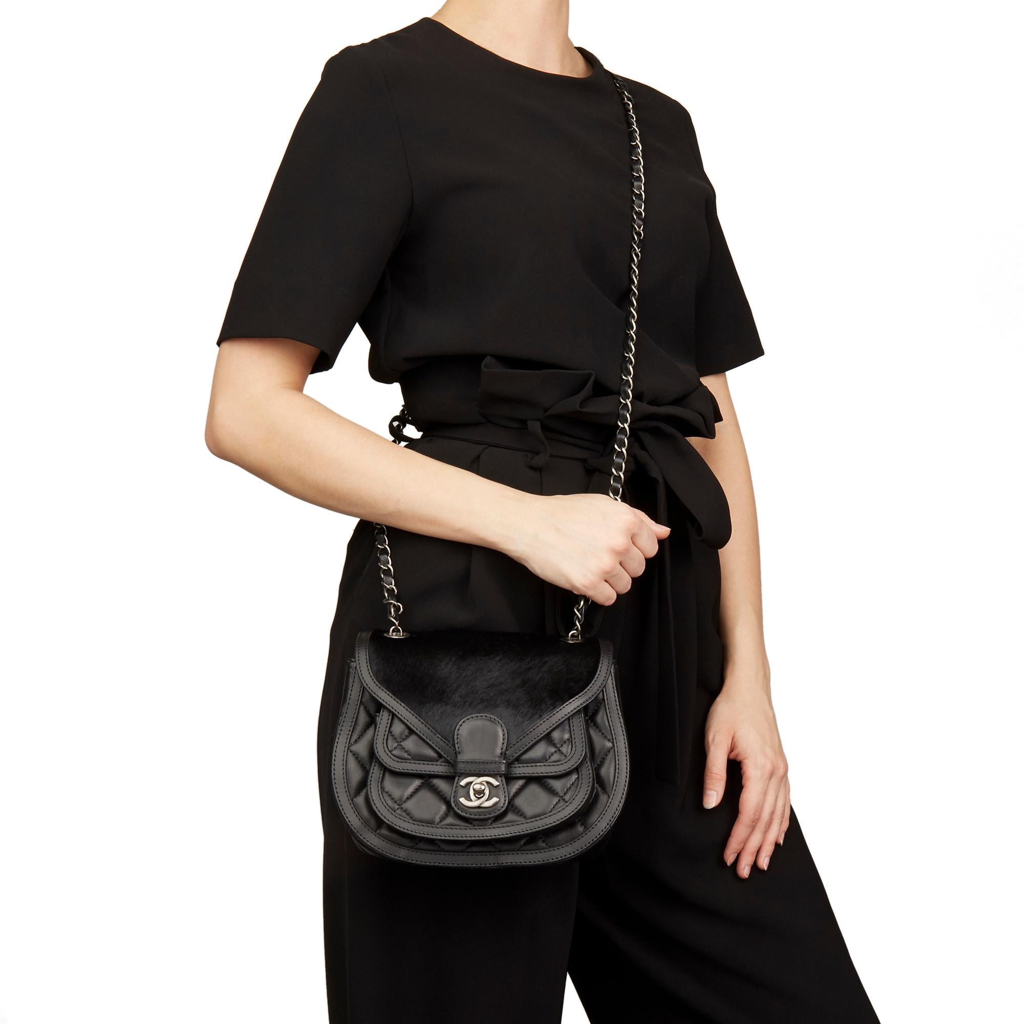 2014 Chanel Black Quilted Lambskin & Pony Fur Paris-Dallas Saddle Bag 7