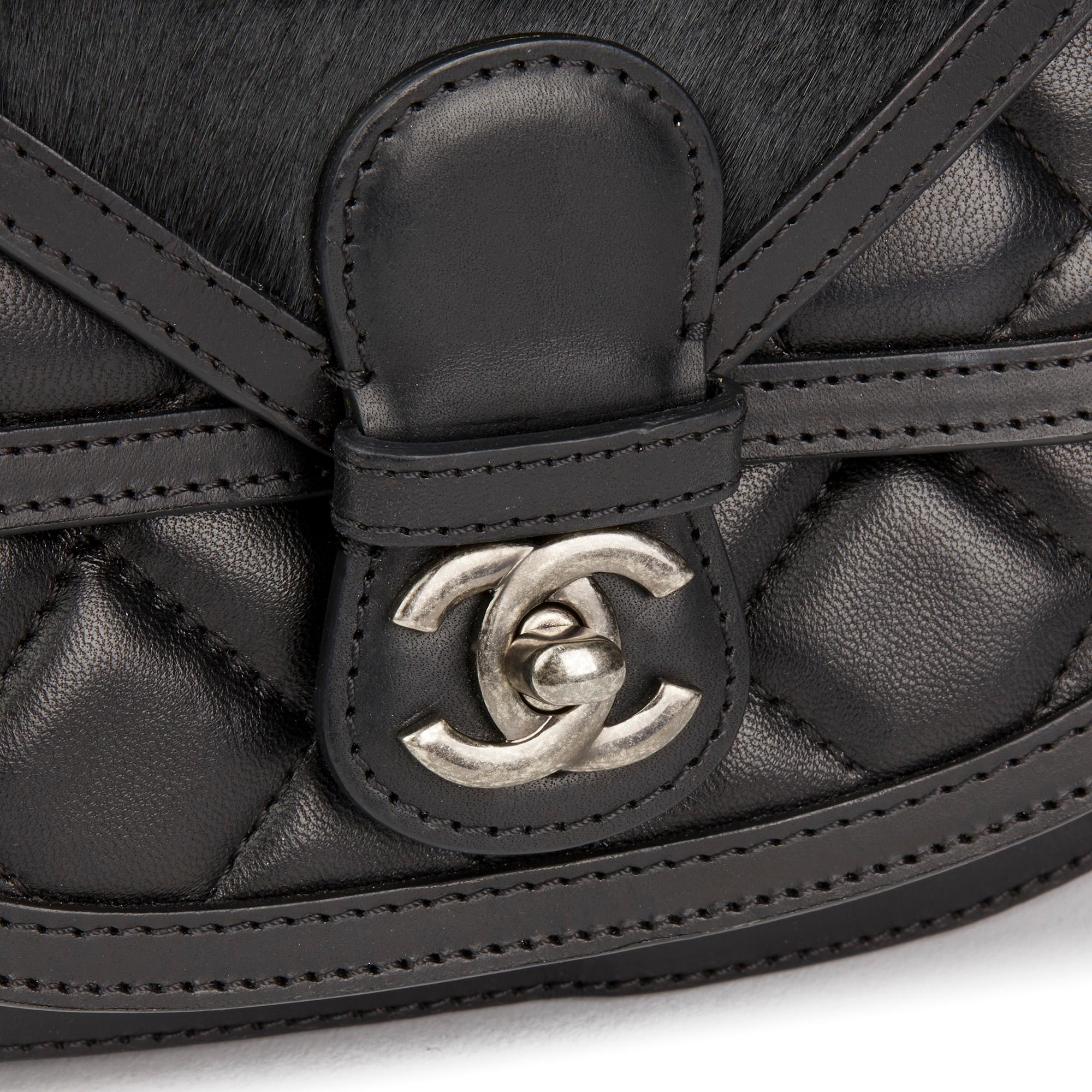 2014 Chanel Black Quilted Lambskin & Pony Fur Paris-Dallas Saddle Bag 1