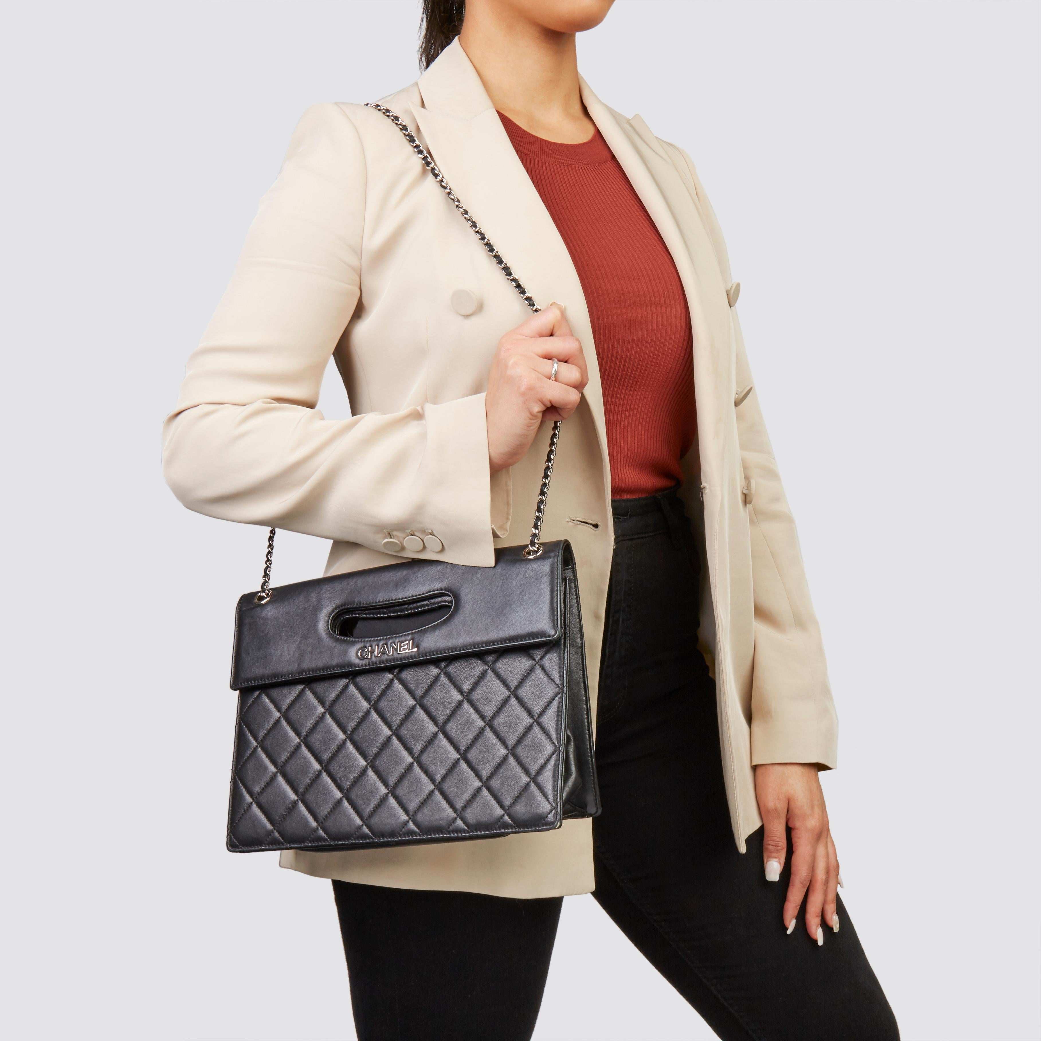 2014 Chanel Black Quilted Lambskin Timeless Foldover Shoulder Bag 6