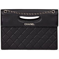 2014 Chanel Black Quilted Lambskin Timeless Foldover Shoulder Bag