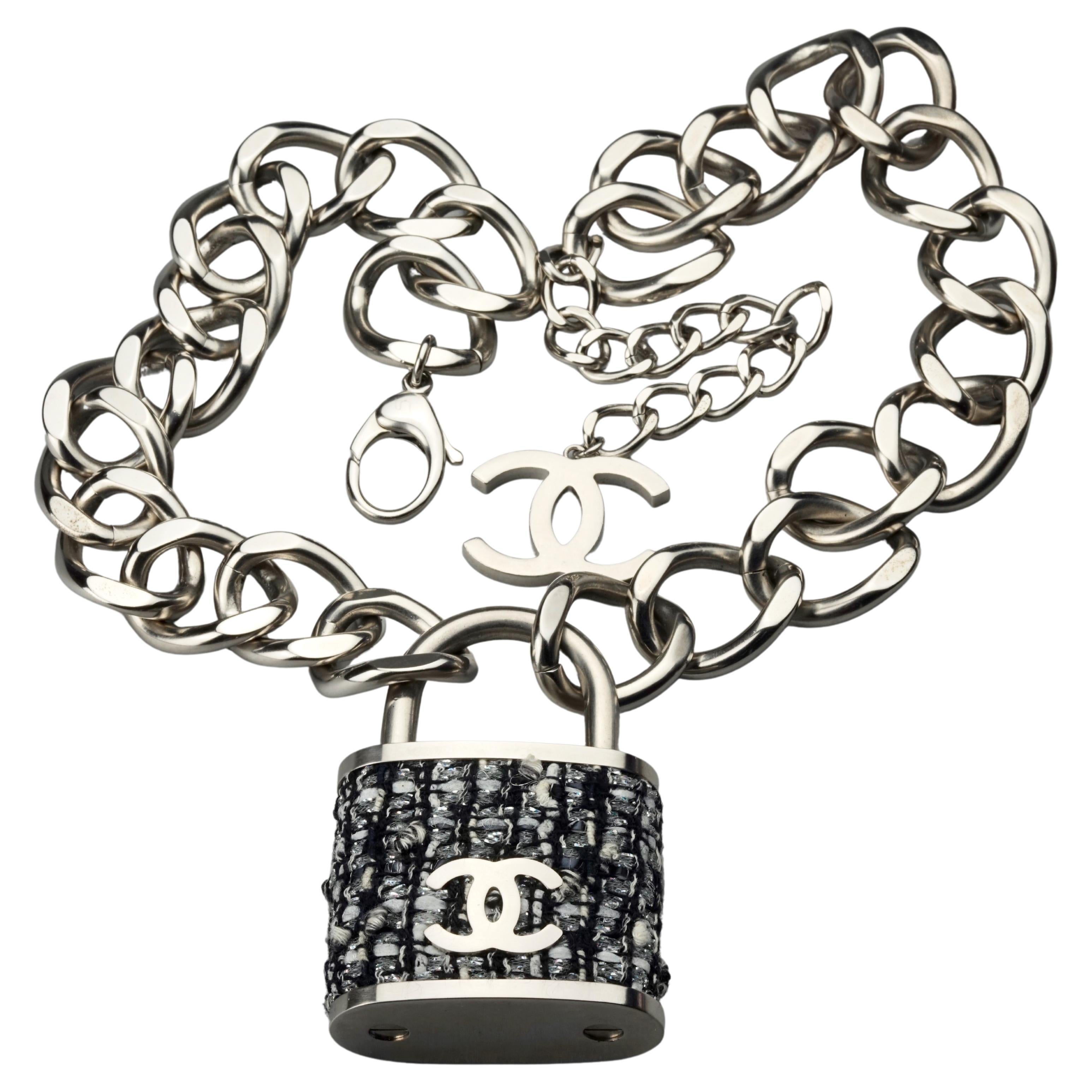 CHANEL, Jewelry, Chanel Silver Giant Tweed Lock Necklace
