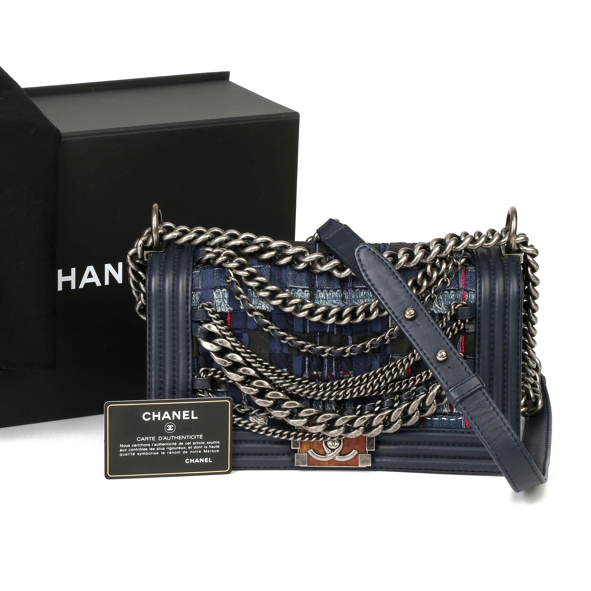 2014 Chanel Blue Quilted Lambkin & Denim Multi-Tweed Enchained Medium Le Boy 7
