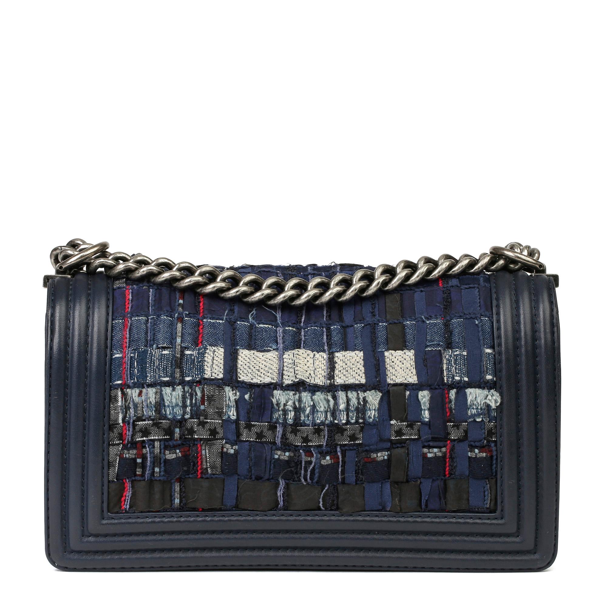 Women's 2014 Chanel Blue Quilted Lambkin & Denim Multi-Tweed Enchained Medium Le Boy