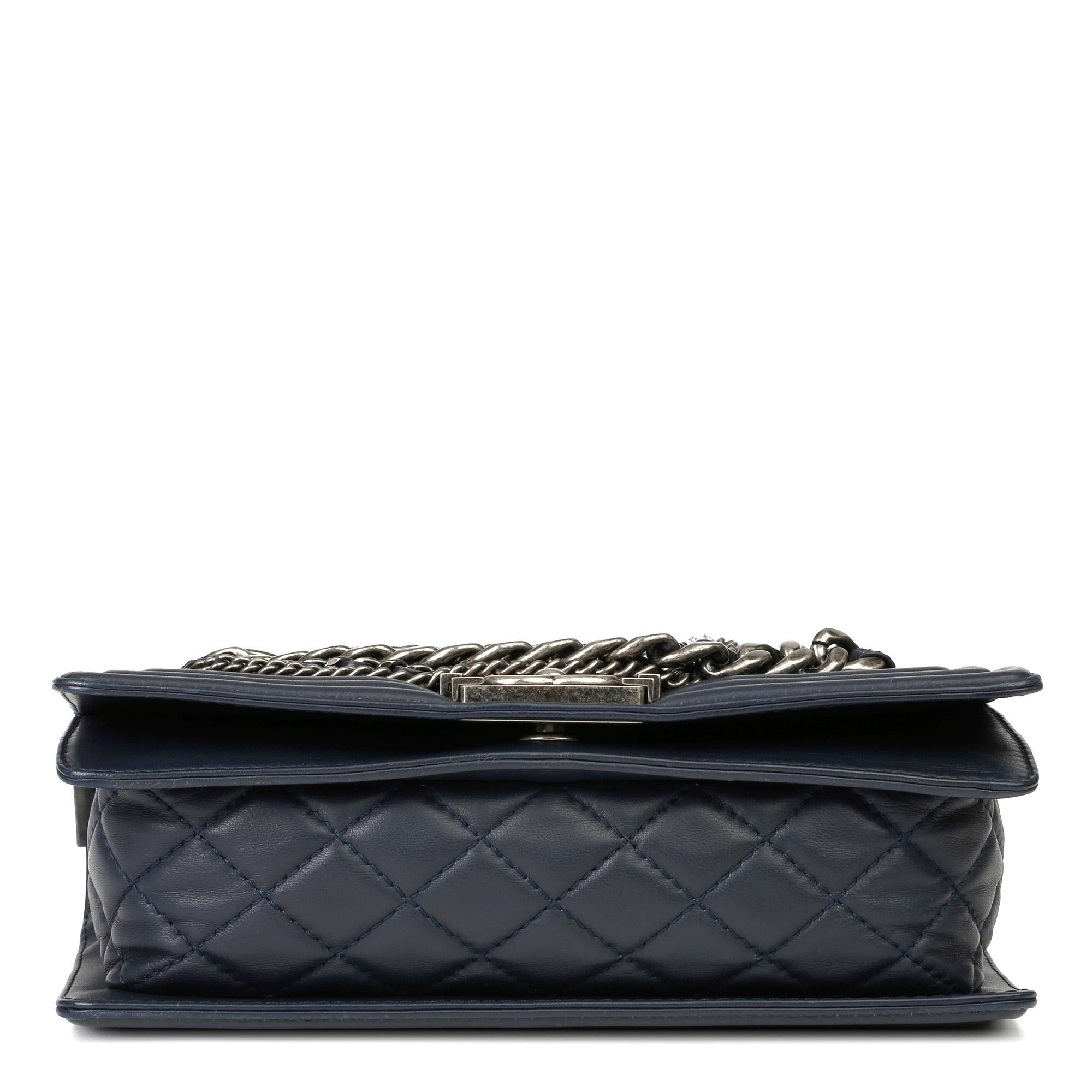 2014 Chanel Blue Quilted Lambkin & Denim Multi-Tweed Enchained Medium Le Boy 1