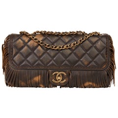 2014 Chanel Brown & Bronze Quilted Distressed Lambskin Paris-Dallas Classic Frin