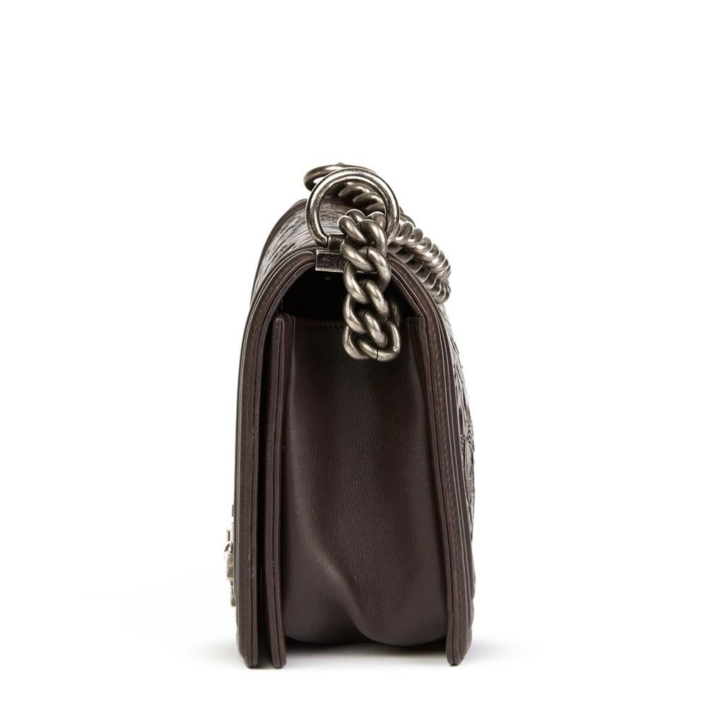 Black 2014 Chanel Brown Embossed Calfskin Leather Paris-Dallas Cordoba Medium Le Boy