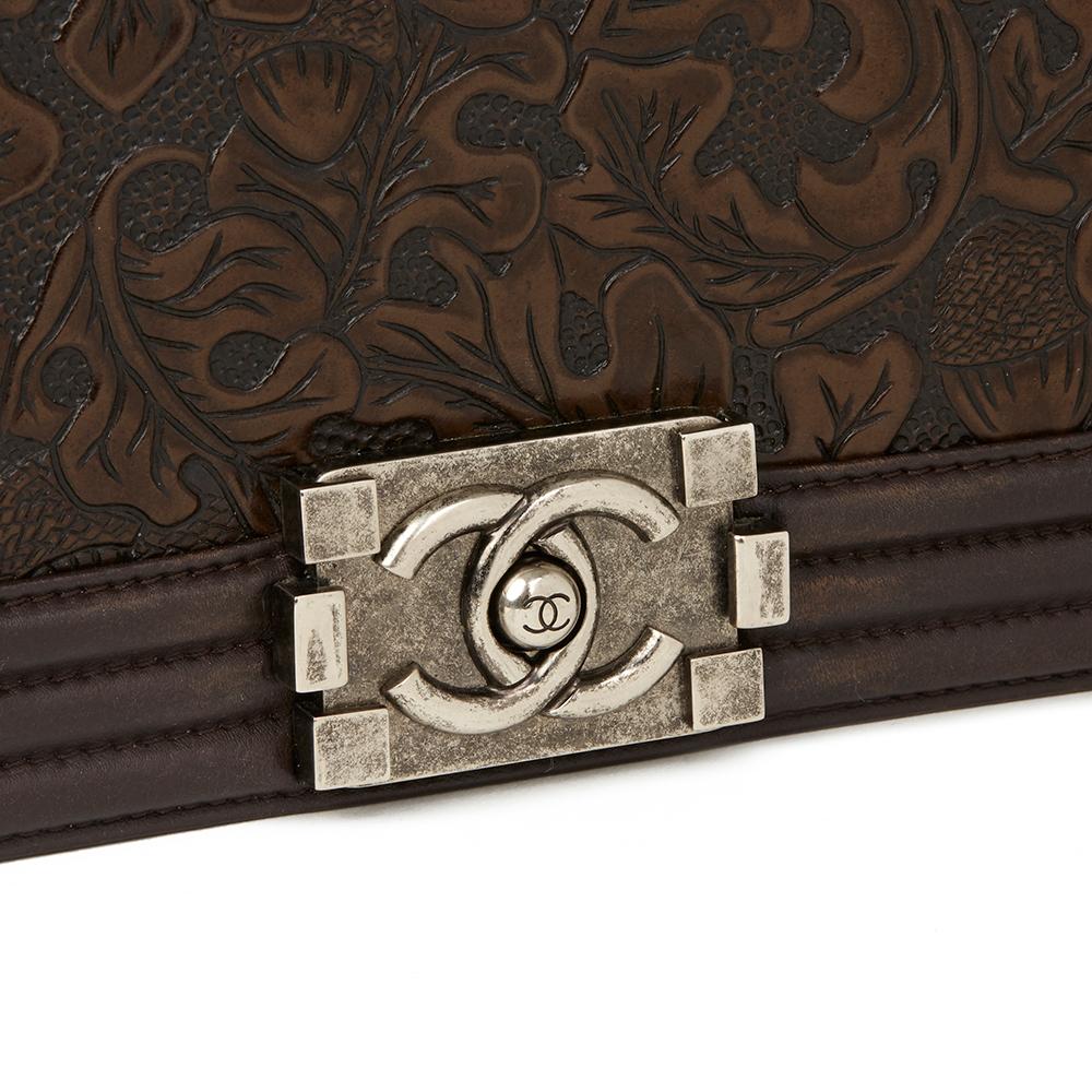2014 Chanel Brown Embossed Calfskin Leather Paris-Dallas Cordoba Medium Le Boy 1