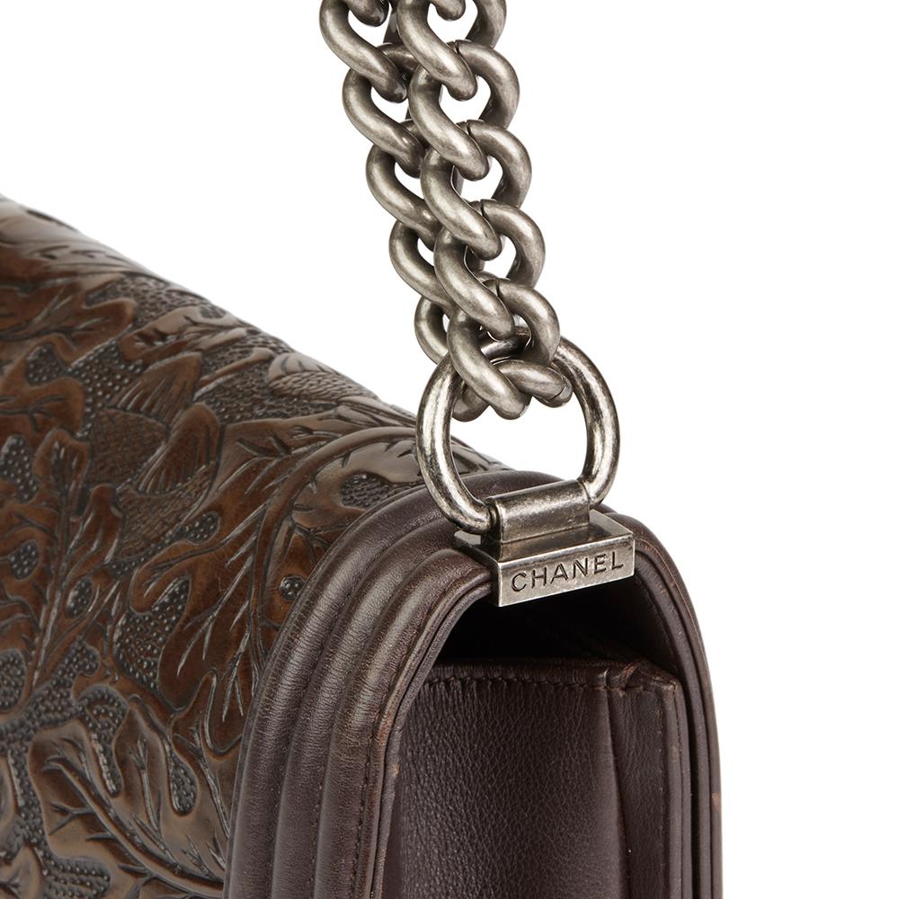 2014 Chanel Brown Embossed Calfskin Leather Paris-Dallas Cordoba Medium Le Boy 2