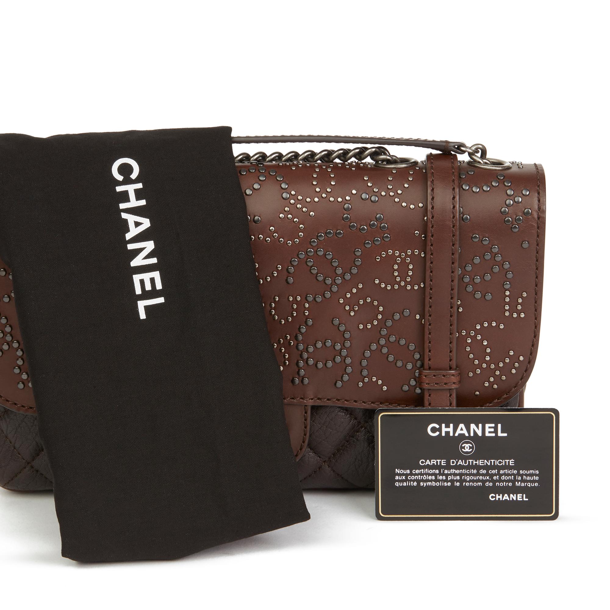 2014 Chanel Brown Studded Calfskin Leather Paris-Dallas Studded Buckle Flap Bag 7