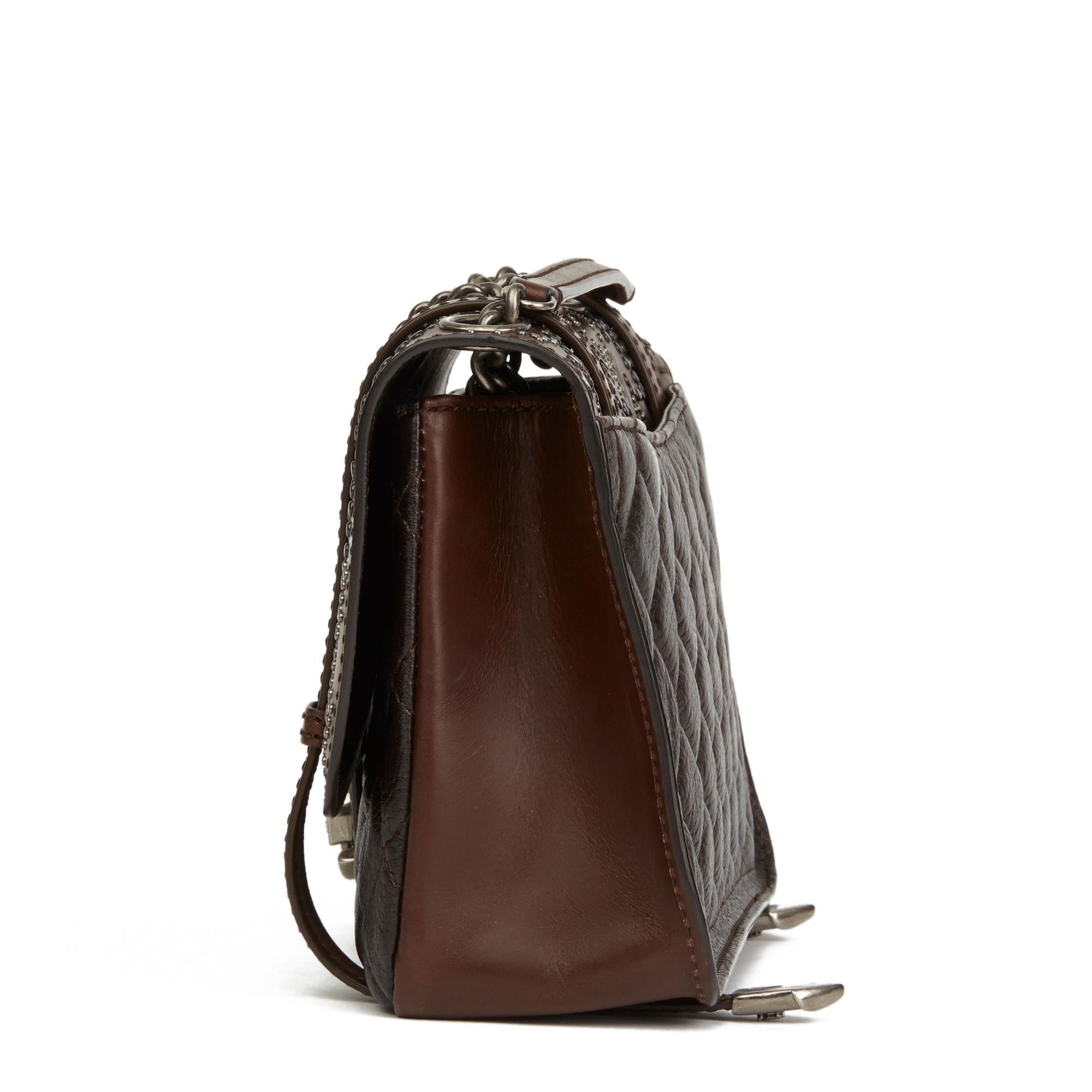 Black 2014 Chanel Brown Studded Calfskin Leather Paris-Dallas Studded Buckle Flap Bag