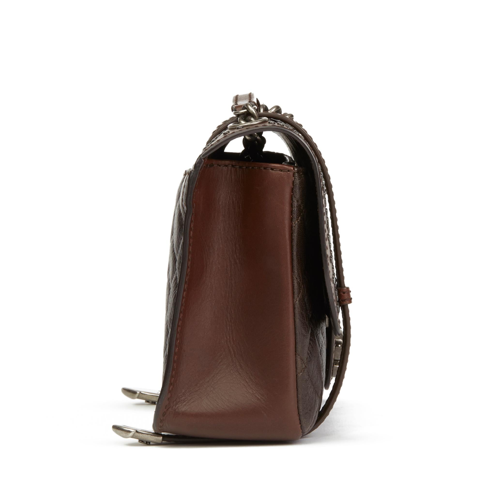 Black 2014 Chanel Brown Studded Calfskin Leather Paris-Dallas Studded Buckle Flap Bag