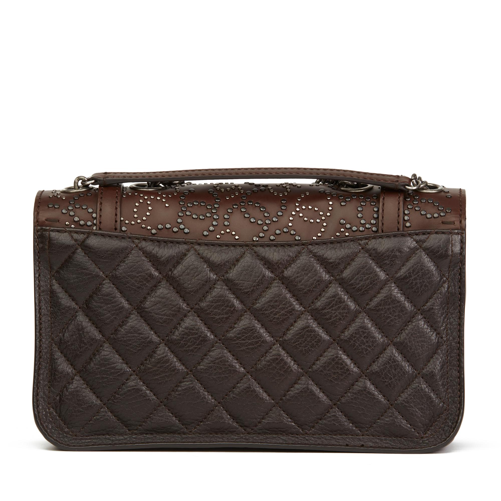 2014 Chanel Brown Studded Calfskin Leather Paris-Dallas Studded Buckle Flap Bag In Excellent Condition In Bishop's Stortford, Hertfordshire