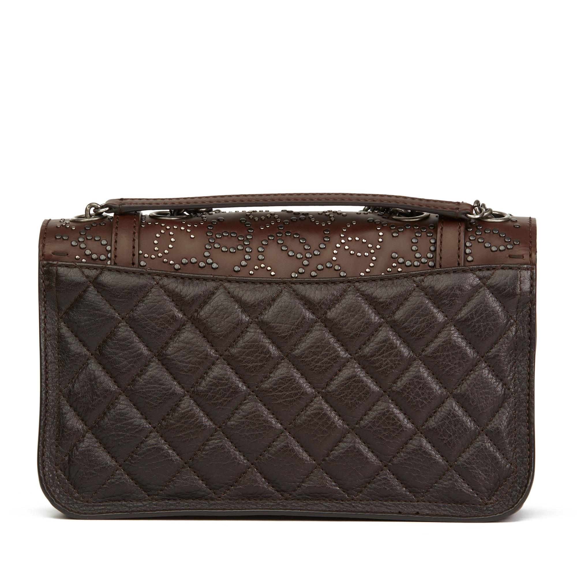 Women's 2014 Chanel Brown Studded Calfskin Leather Paris-Dallas Studded Buckle Flap Bag