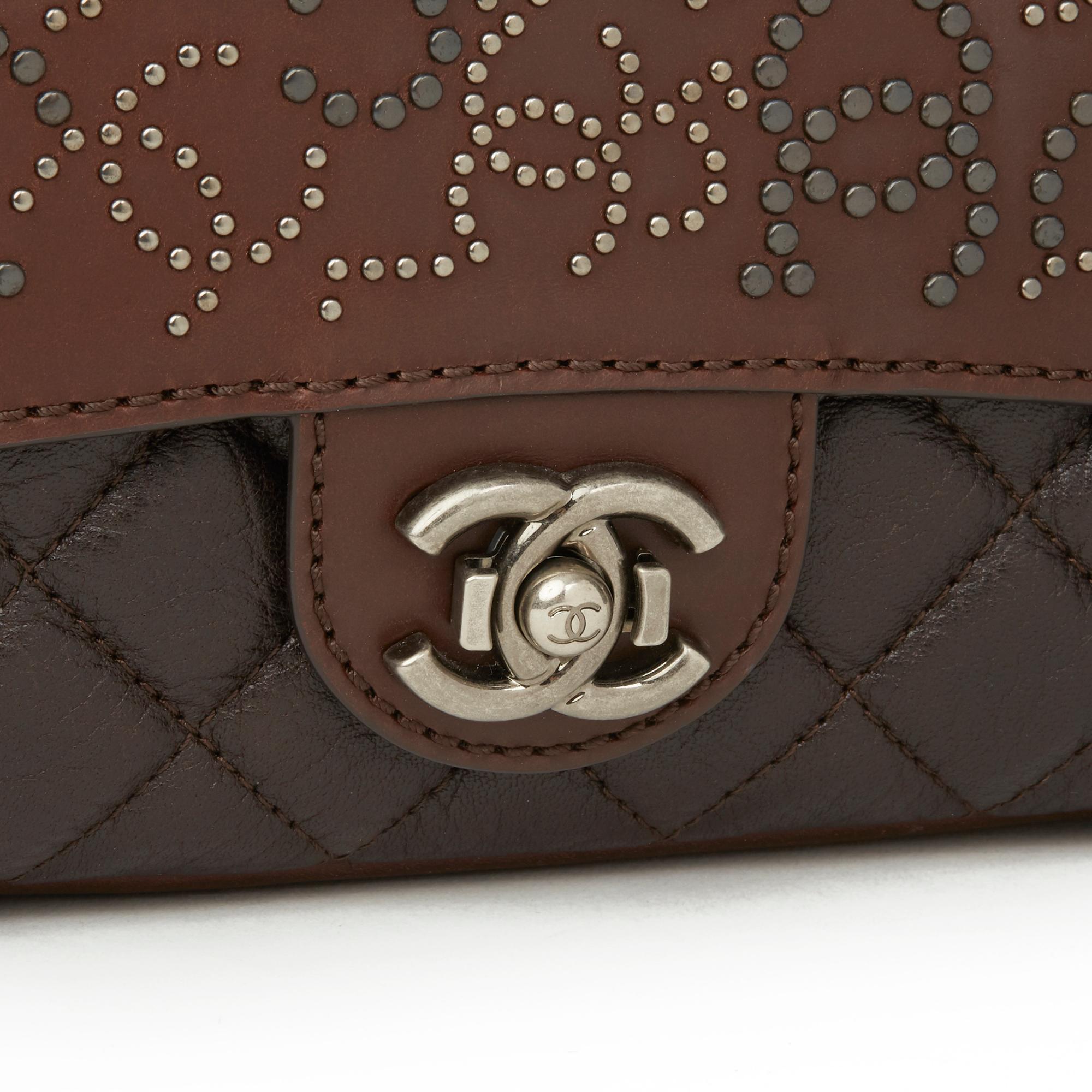 2014 Chanel Brown Studded Calfskin Leather Paris-Dallas Studded Buckle Flap Bag 2
