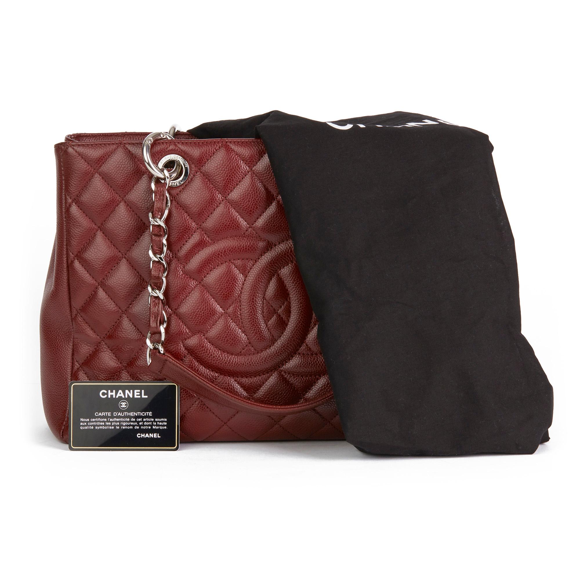2014 Chanel Burgundy Quilted Caviar Leather Grand Shopping Tote GST 5