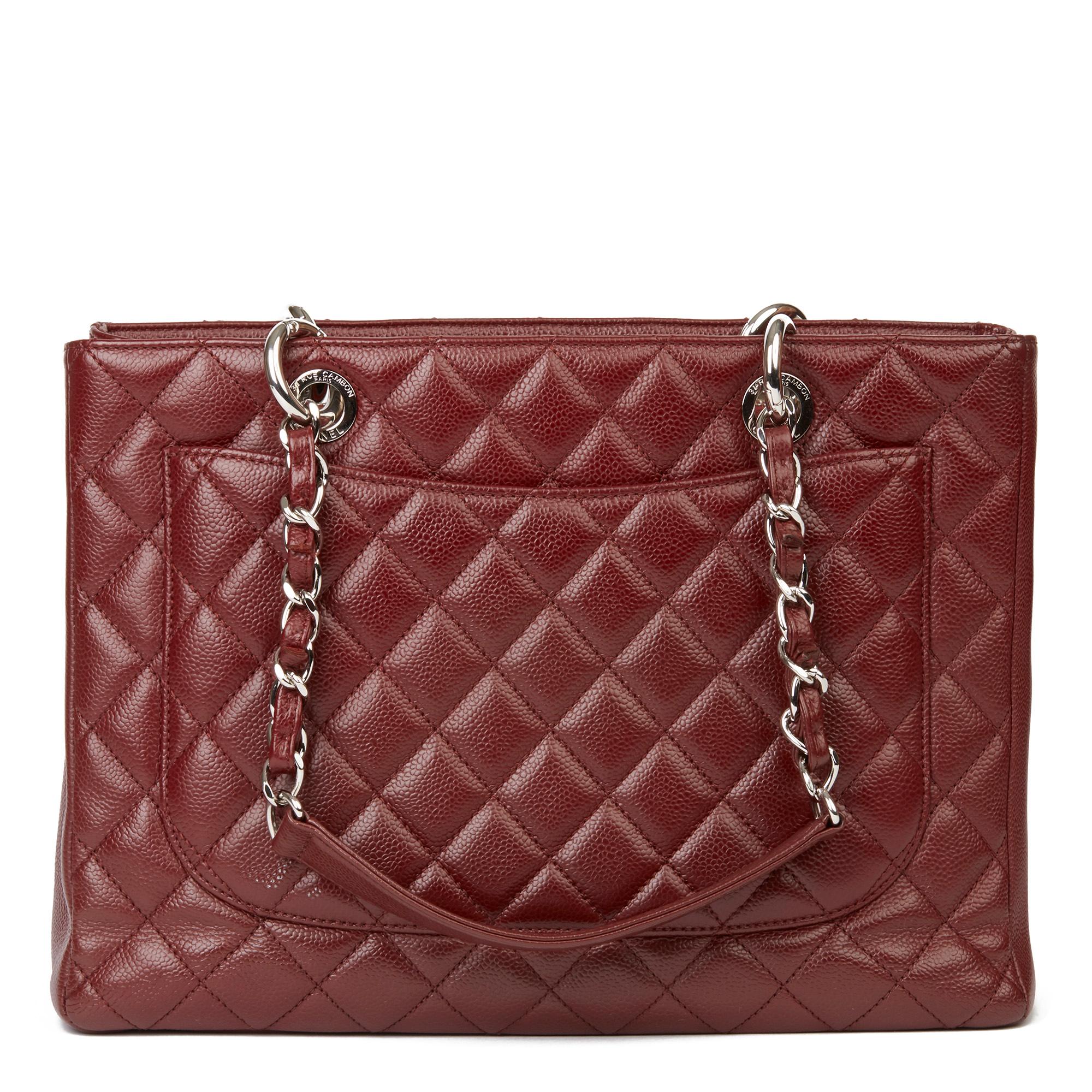 2014 Chanel Burgundy Quilted Caviar Leather Grand Shopping Tote GST In Excellent Condition In Bishop's Stortford, Hertfordshire