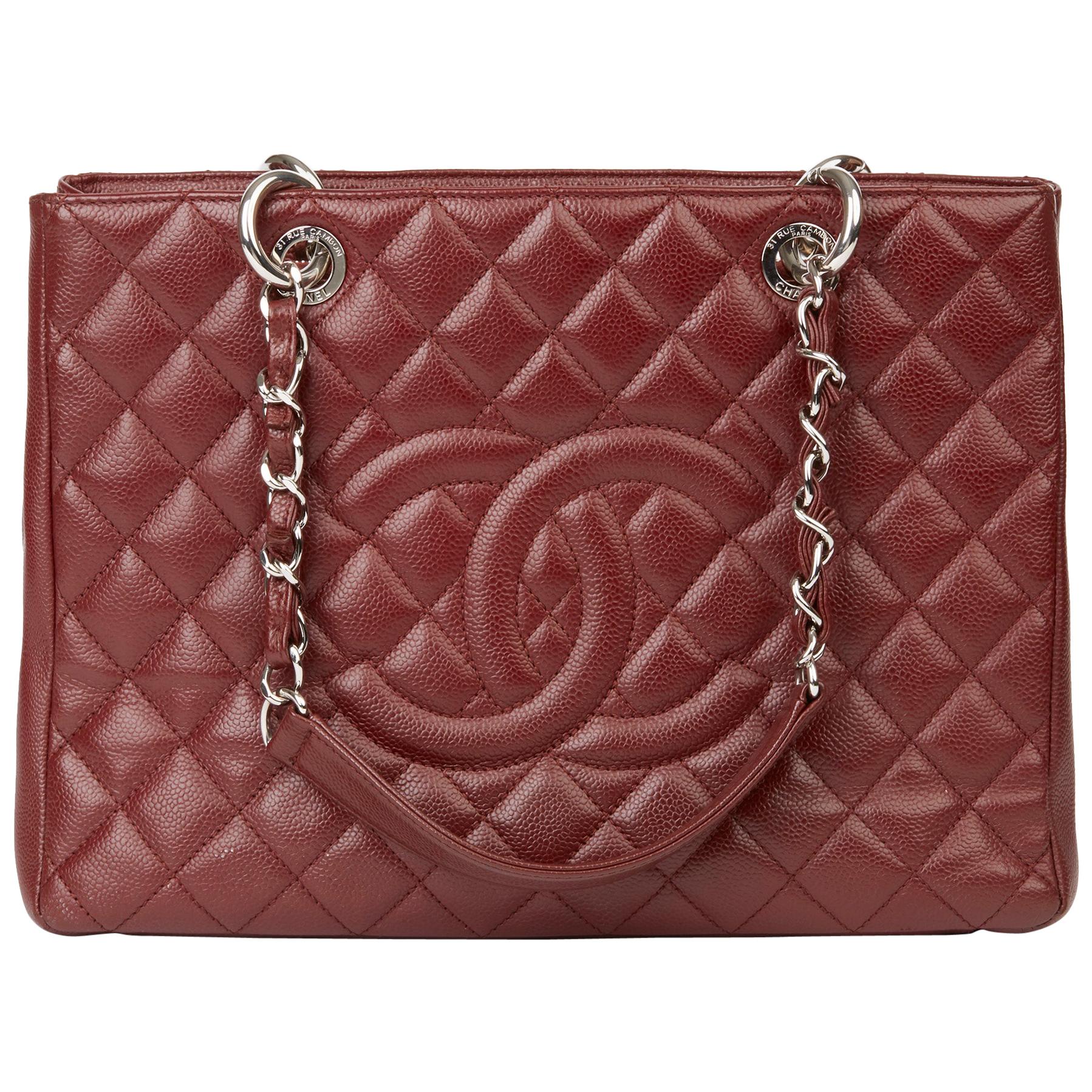 2014 Chanel Burgundy Quilted Caviar Leather Grand Shopping Tote GST