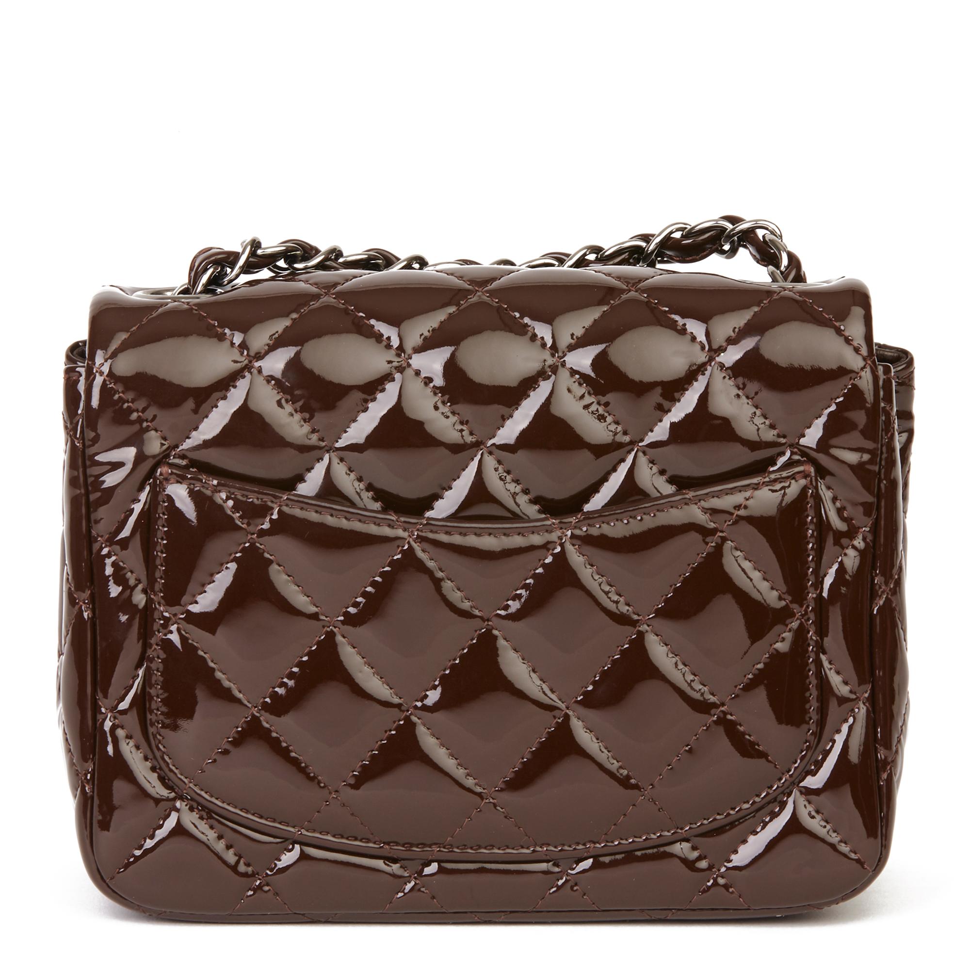Women's 2014 Chanel Chocolate Brown Quilted Patent Leather Mini Flap Bag