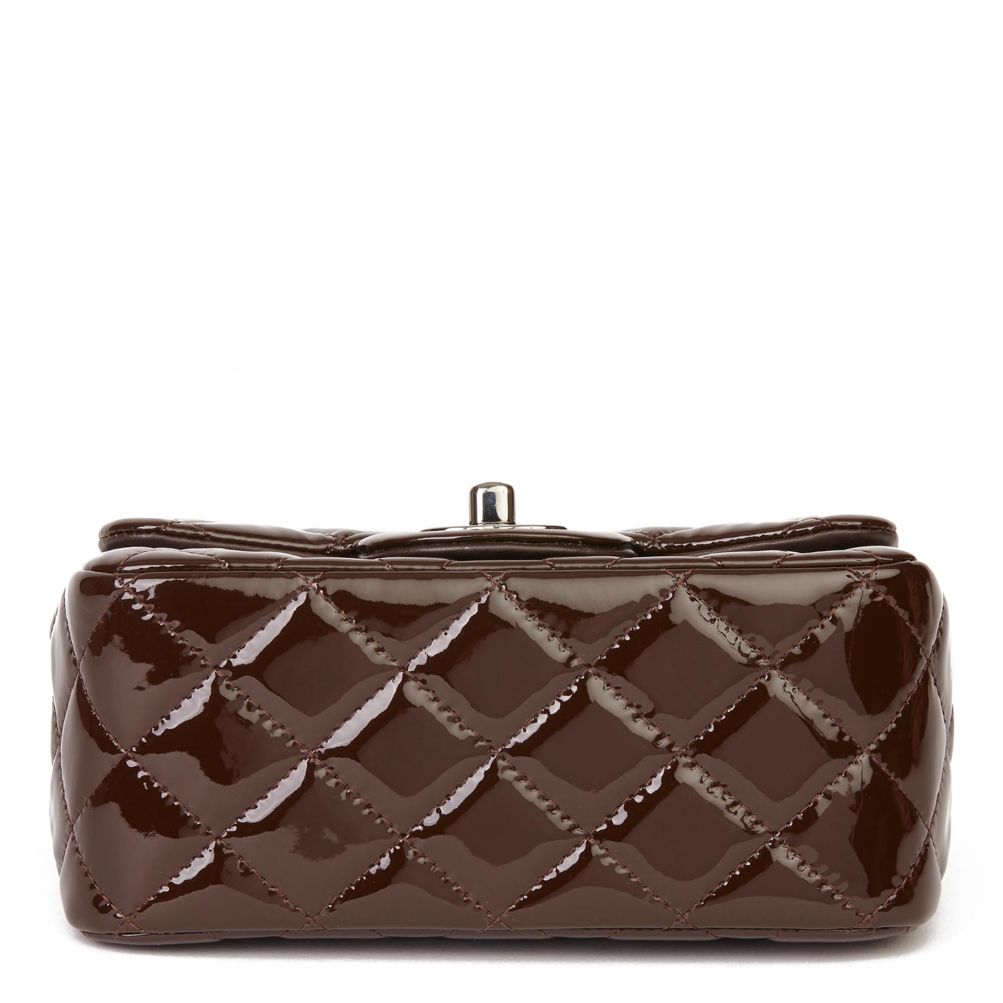 2014 Chanel Chocolate Brown Quilted Patent Leather Mini Flap Bag 1