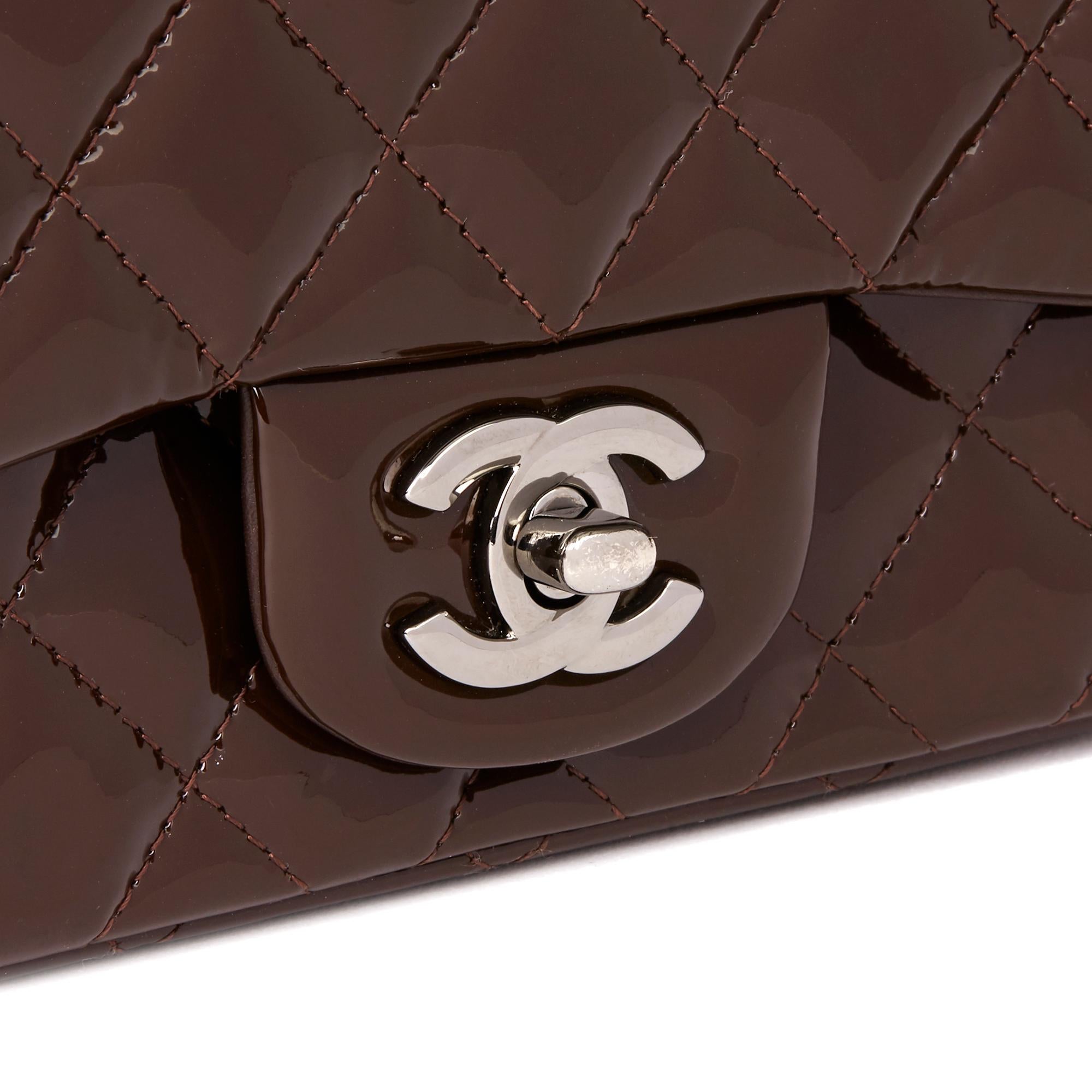 2014 Chanel Chocolate Brown Quilted Patent Leather Mini Flap Bag 2