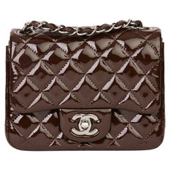 2014 Chanel Chocolate Brown Quilted Patent Leather Mini Flap Bag