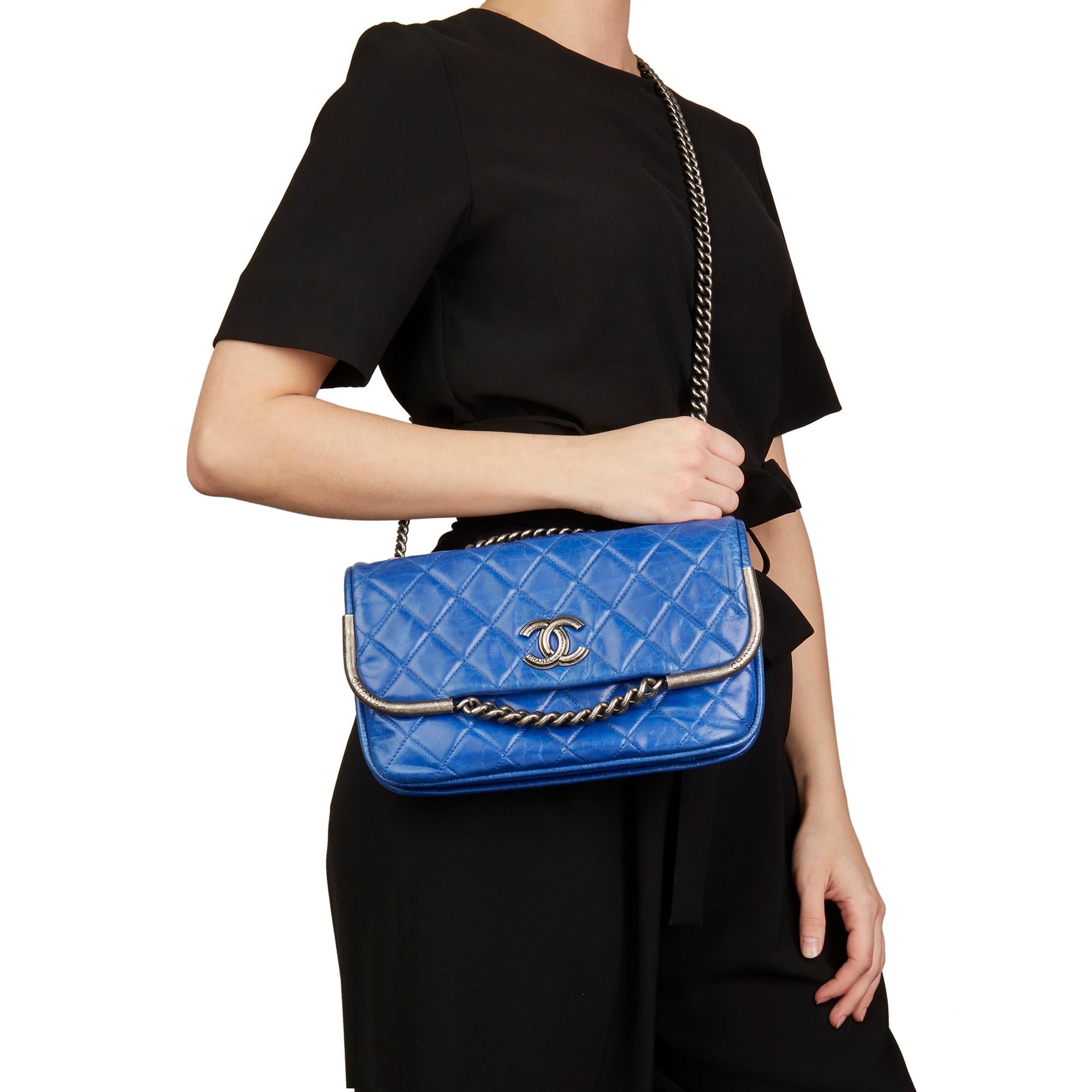2014 Chanel Electric Blue Quilted Aged Calfskin Leather Single Flap Bag 6