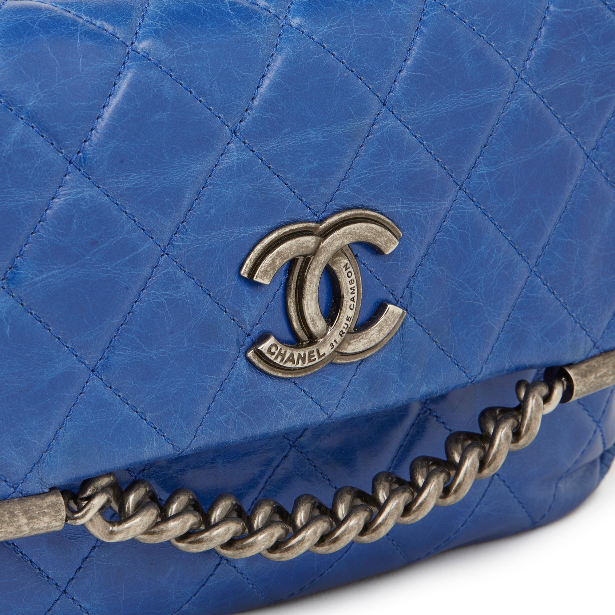 Women's 2014 Chanel Electric Blue Quilted Aged Calfskin Leather Single Flap Bag