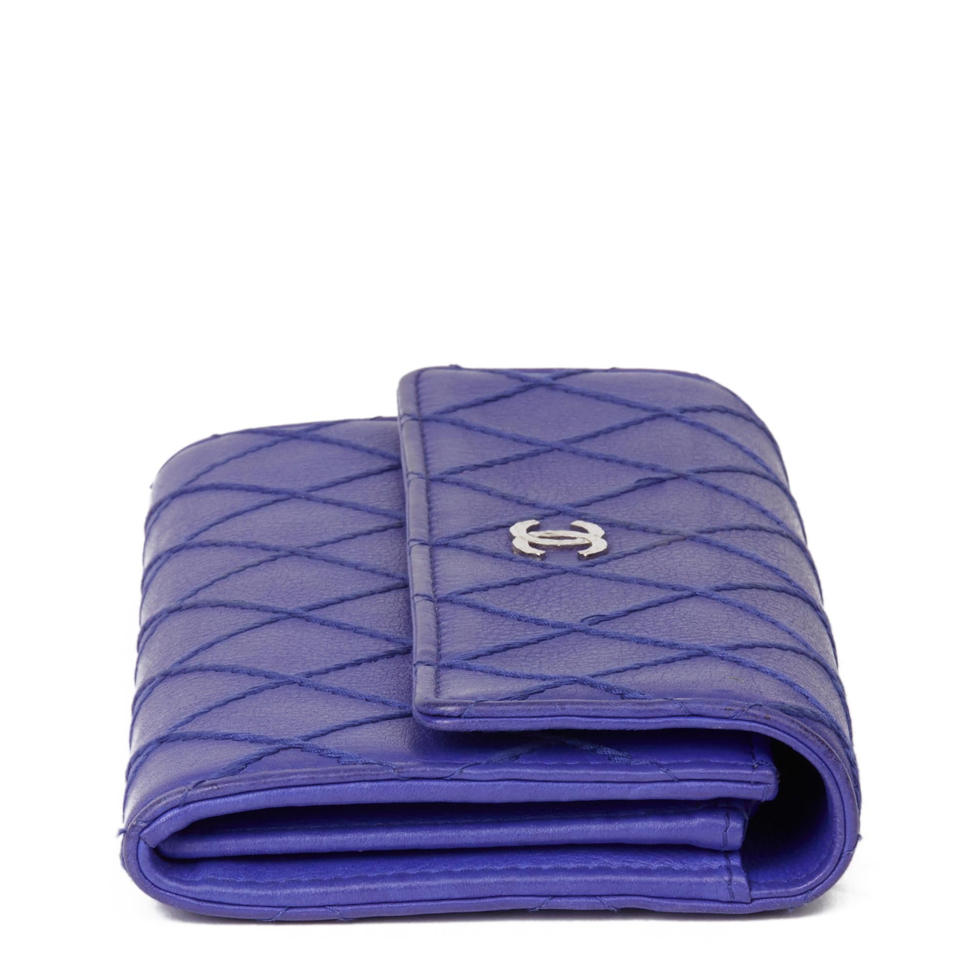 2014 Chanel Electric Blue Quilted Lambskin Wallet In Good Condition In Bishop's Stortford, Hertfordshire